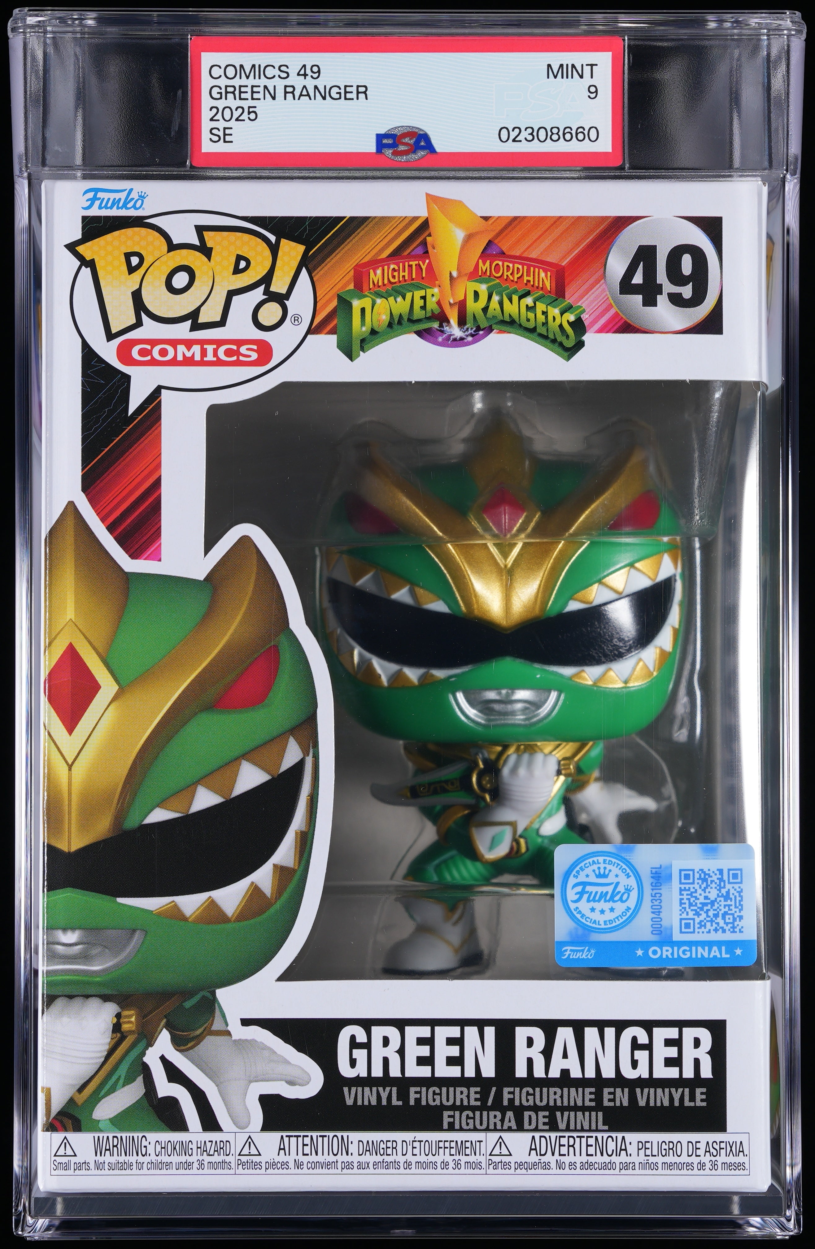 Funko Pop! PSA Graded Mighty Morphin Power Rangers: Green Ranger (EE) PSA Graded 9 MINT Vinyl Figure #49 Cert #02308660