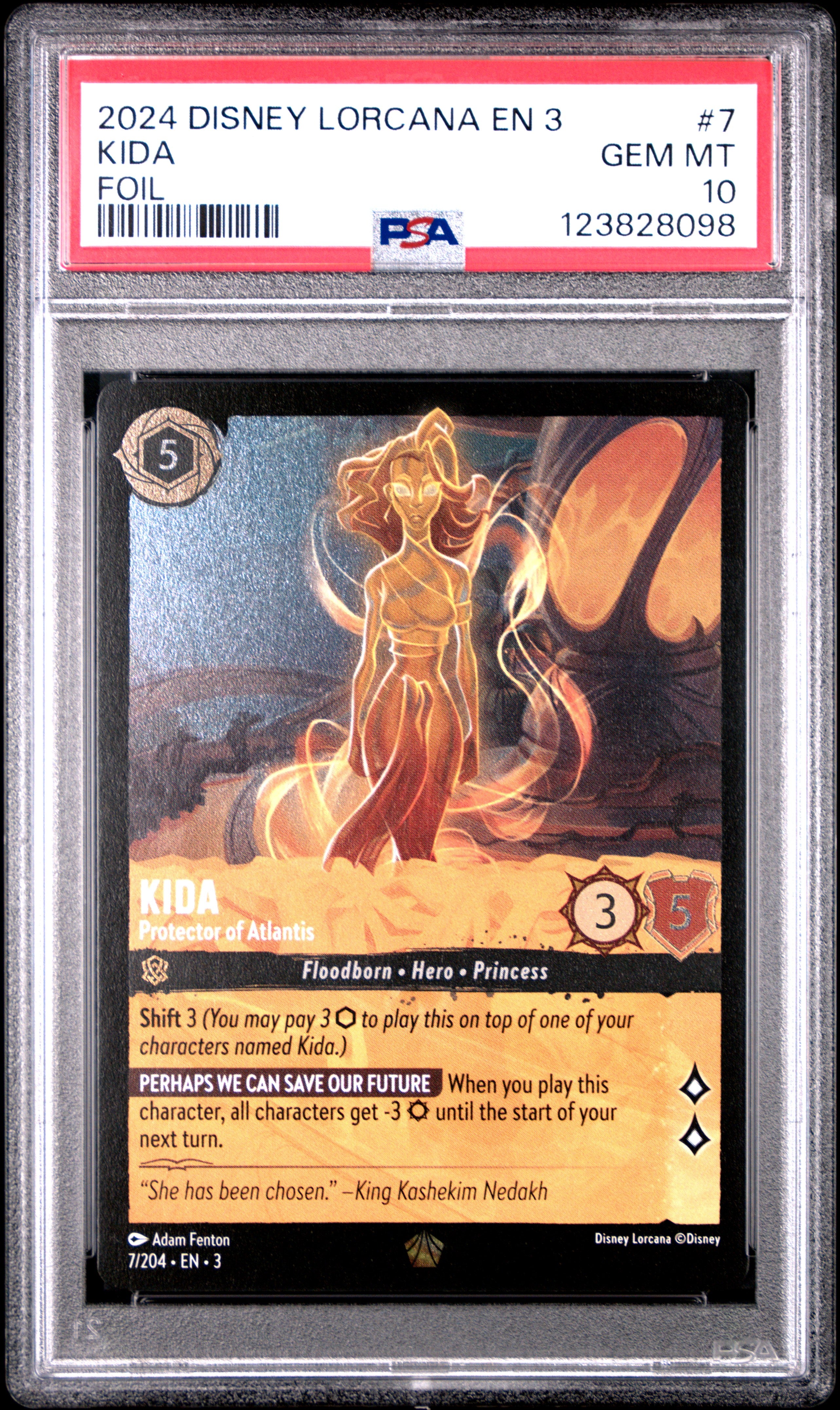 Disney Lorcana En 3 Into The Inklands 7 Kida Protector Of Atlantis Foil PSA 10 GEM MINT Cert #123828098