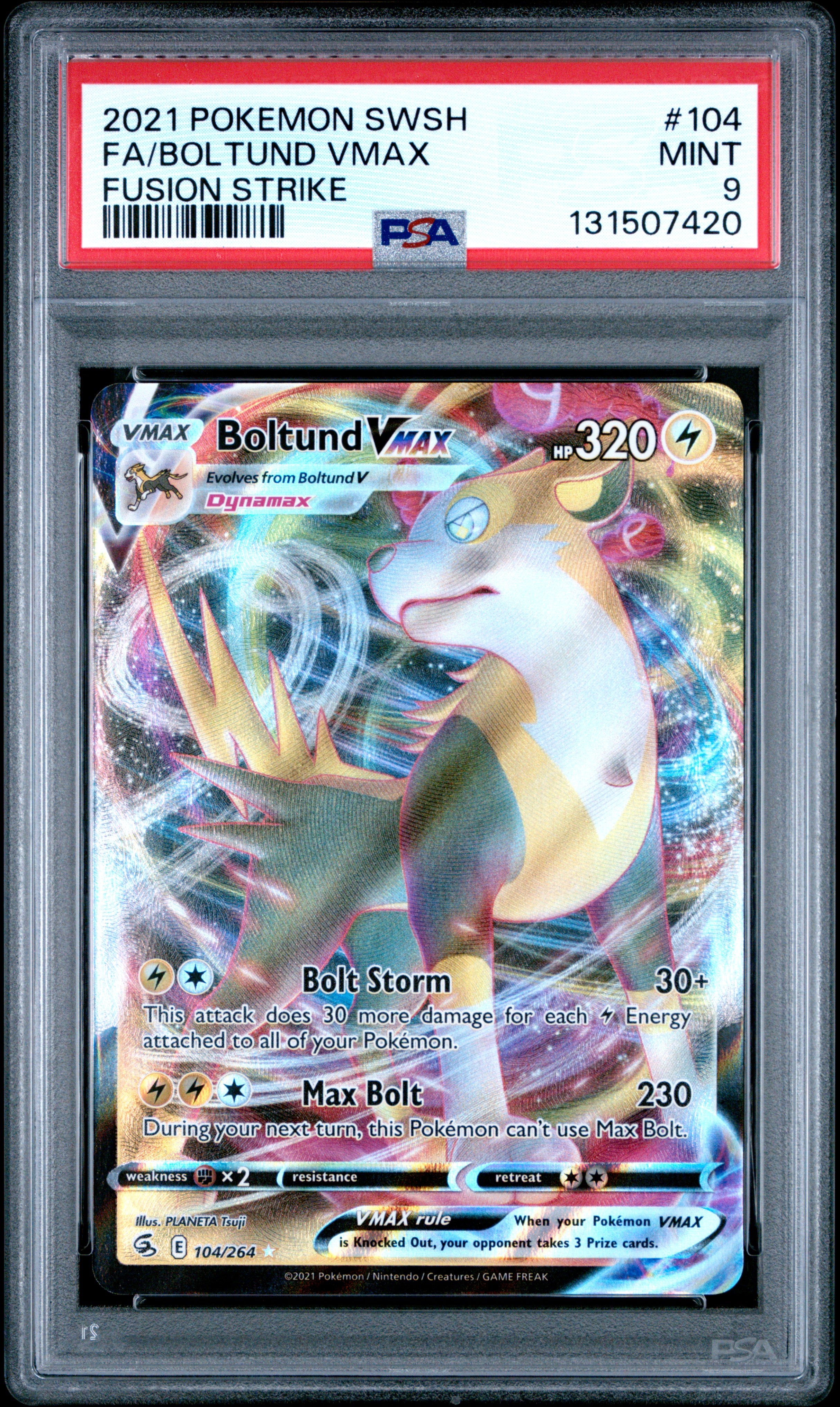 Pokemon Sword & Shield Fusion Strike 104 Full Art/Boltund Vmax PSA 9 MINT Cert #131507420