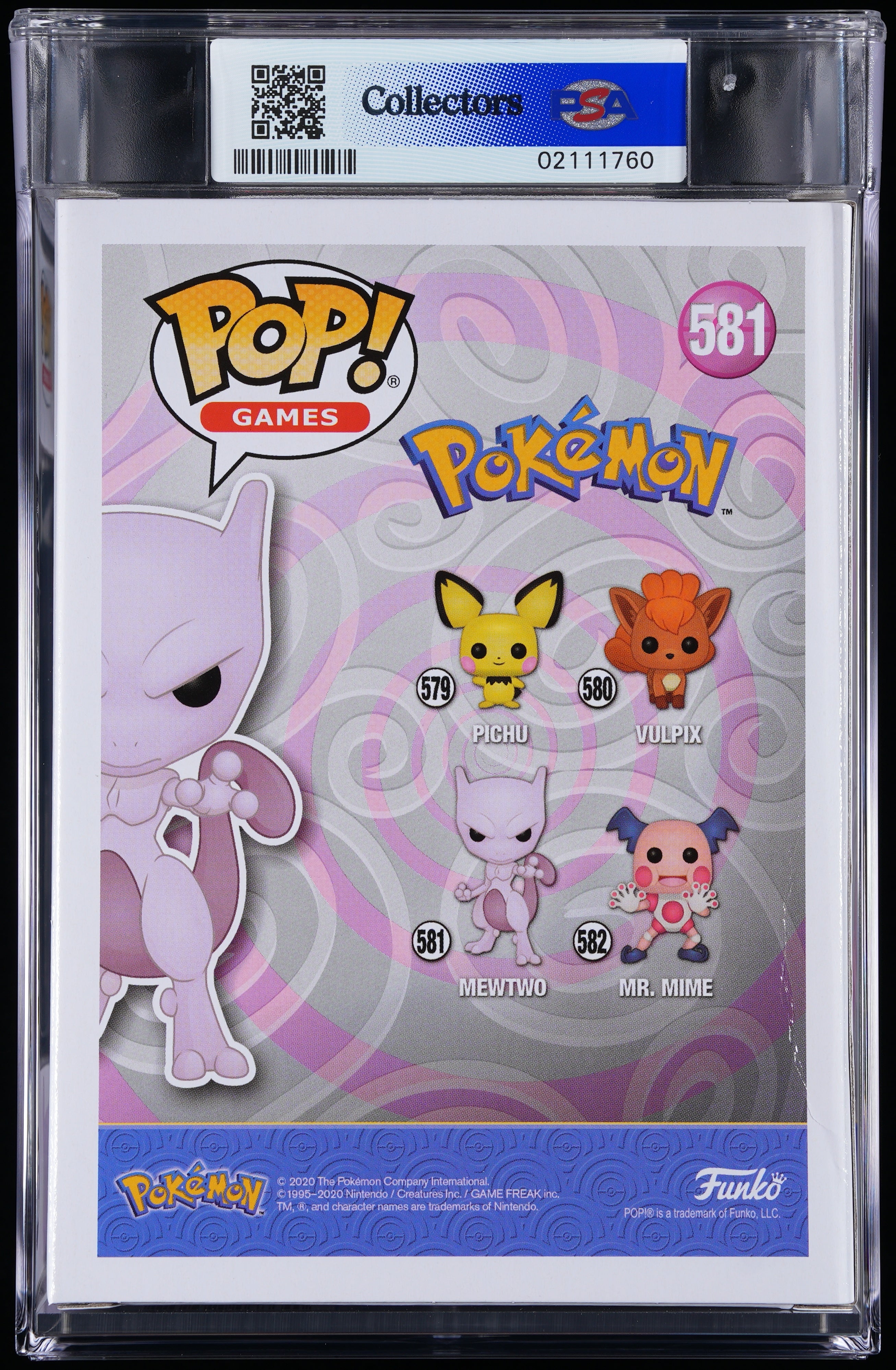 Funko Pop! PSA Graded Pokemon: Mewtwo PSA Graded 8.5 NM-MT+ Vinyl Figure #581 Cert #02111760