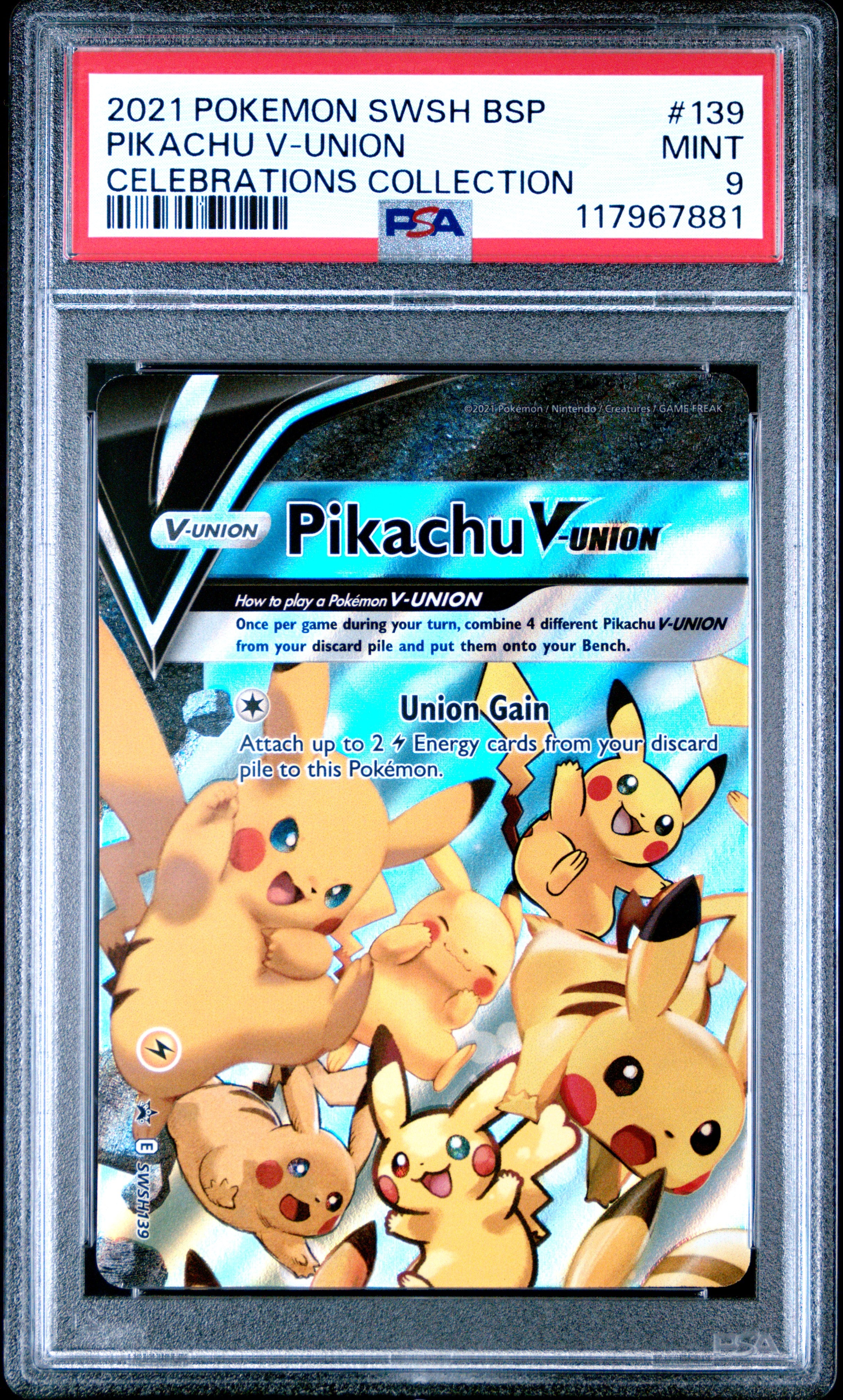 Pokemon Swsh Black Star Promo 139 Pikachu V Union Celebrations Collection PSA 9 MINT Cert #117967881