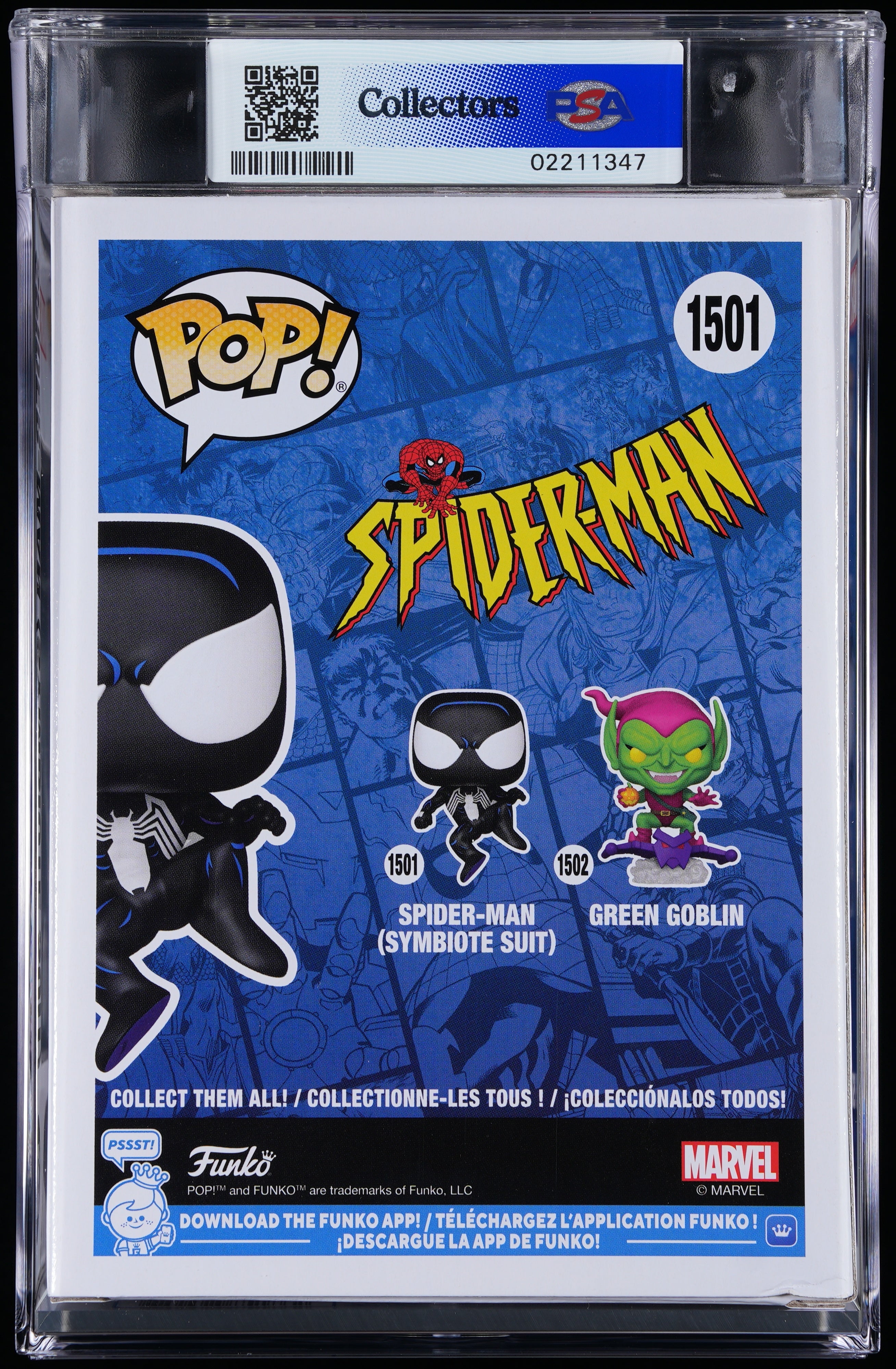 Funko Pop! PSA Graded Marvel Spider-Man: Spider-Man (Symbiote Suit) PSA Graded 8.5 NM-MT+ Vinyl Figure #1501 Cert #02211347