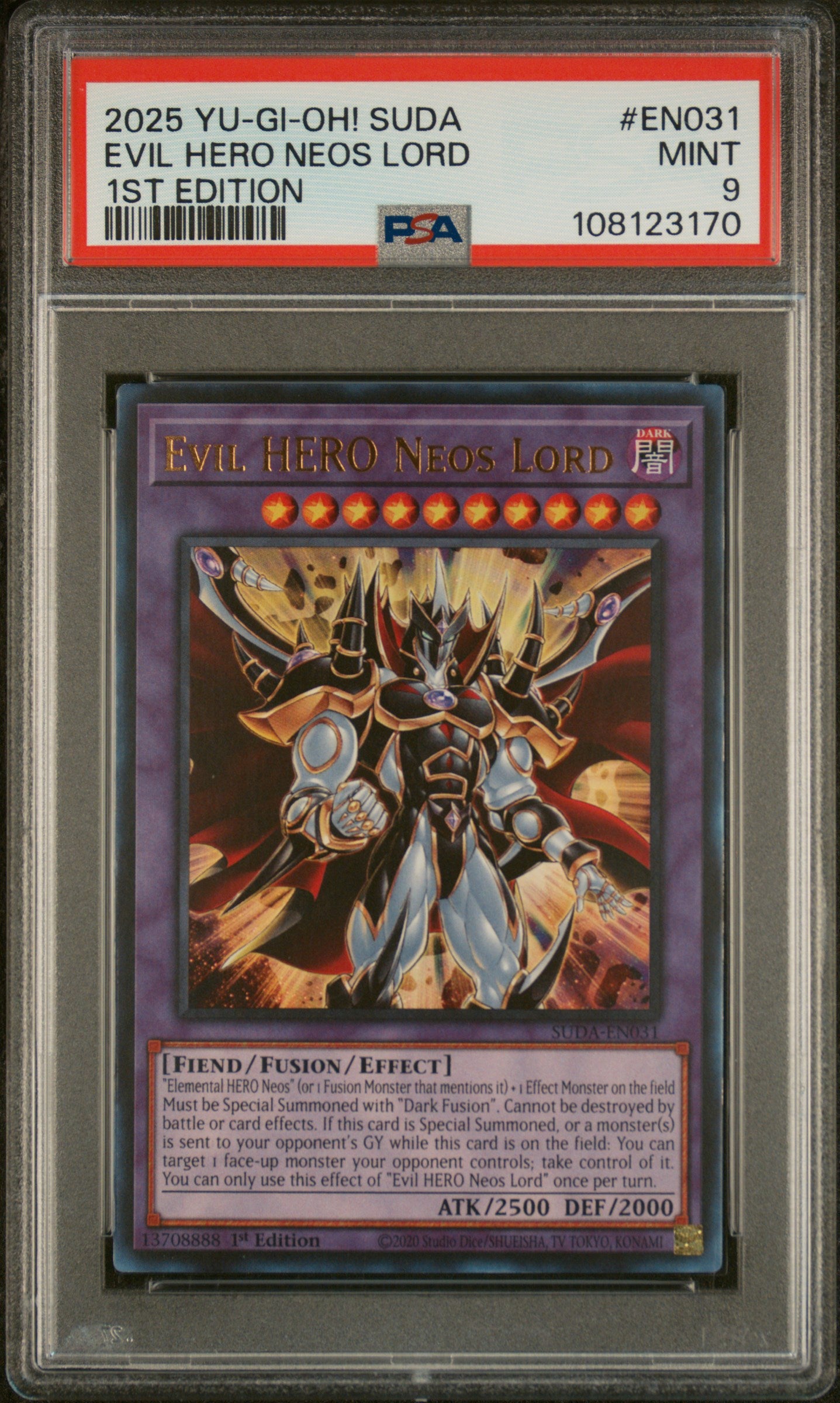 Yu-Gi-Oh! Suda-Supreme Darkness En031 Evil Hero Neos Lord 1St Edition Card Psa 9 Mint Cert #108123170