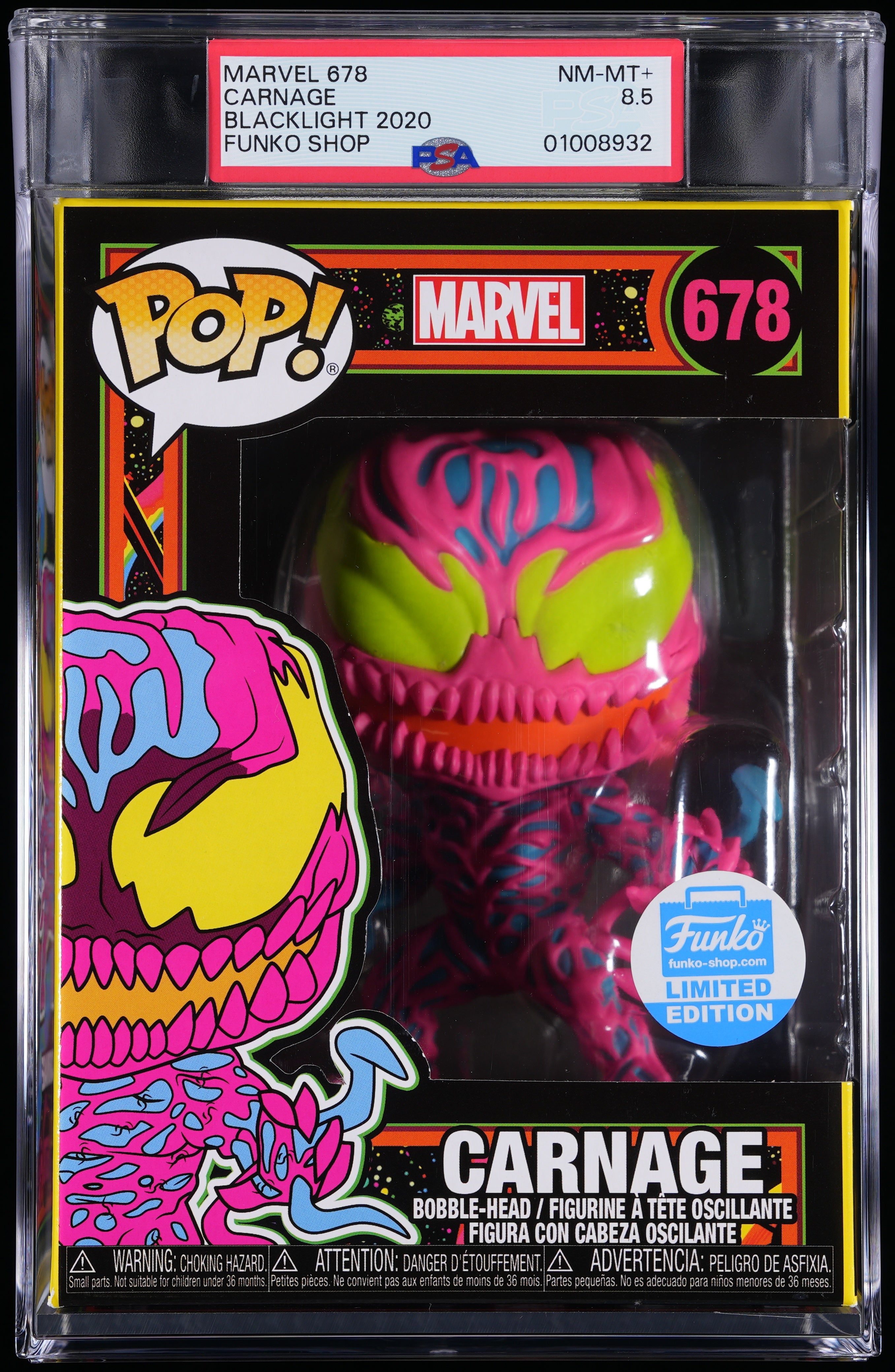 Funko Pop! PSA Graded Marvel: Carnage (Funko Shop) PSA Graded 8.5 NM-MT+ Vinyl Figure #678 Cert #01008932