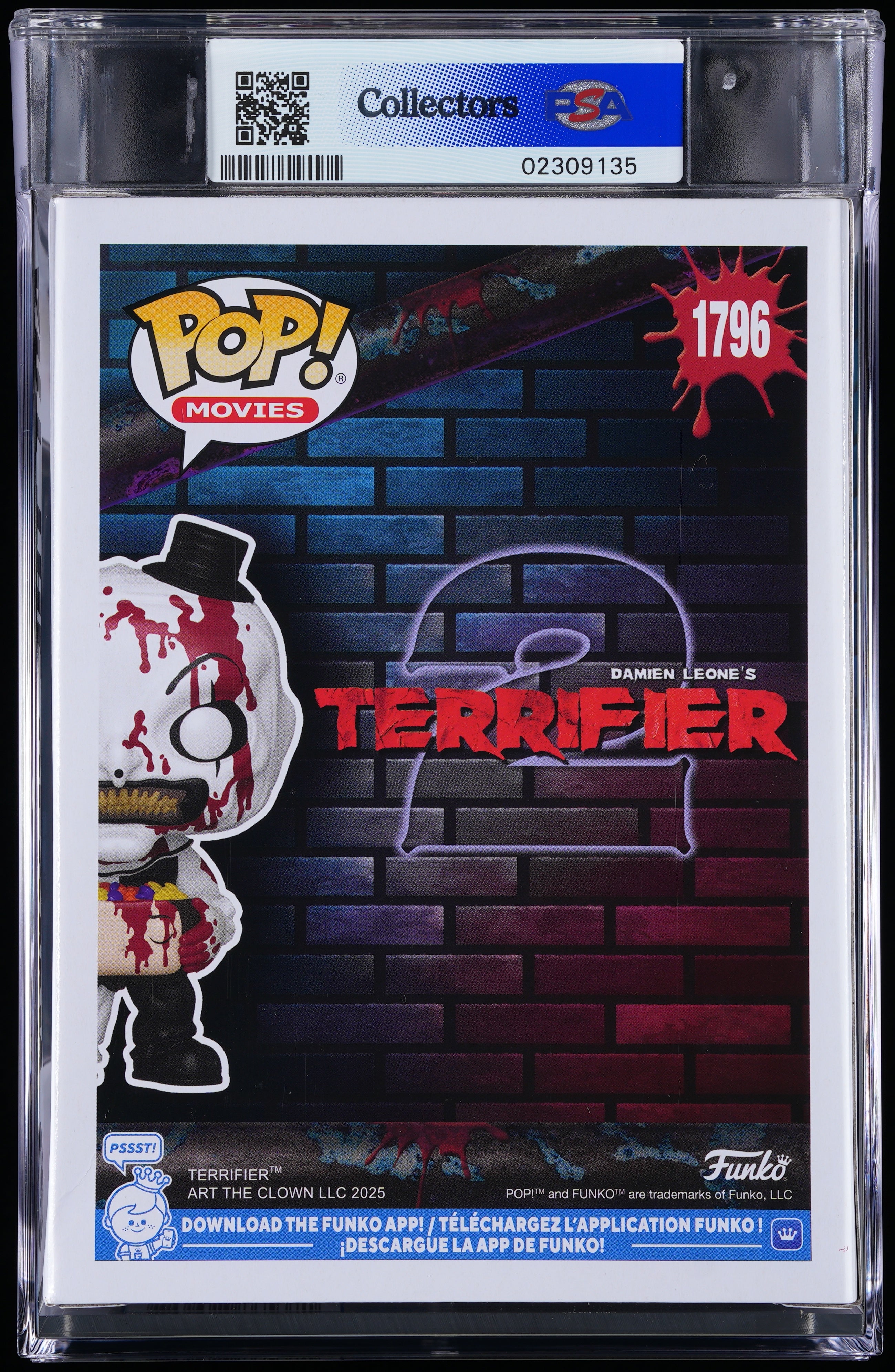 Funko Pop! PSA Graded Terrifier 2: Art the Clown with Head PSA Graded 8.5 NM-MT+ Vinyl Figure #1796 Cert #02309135