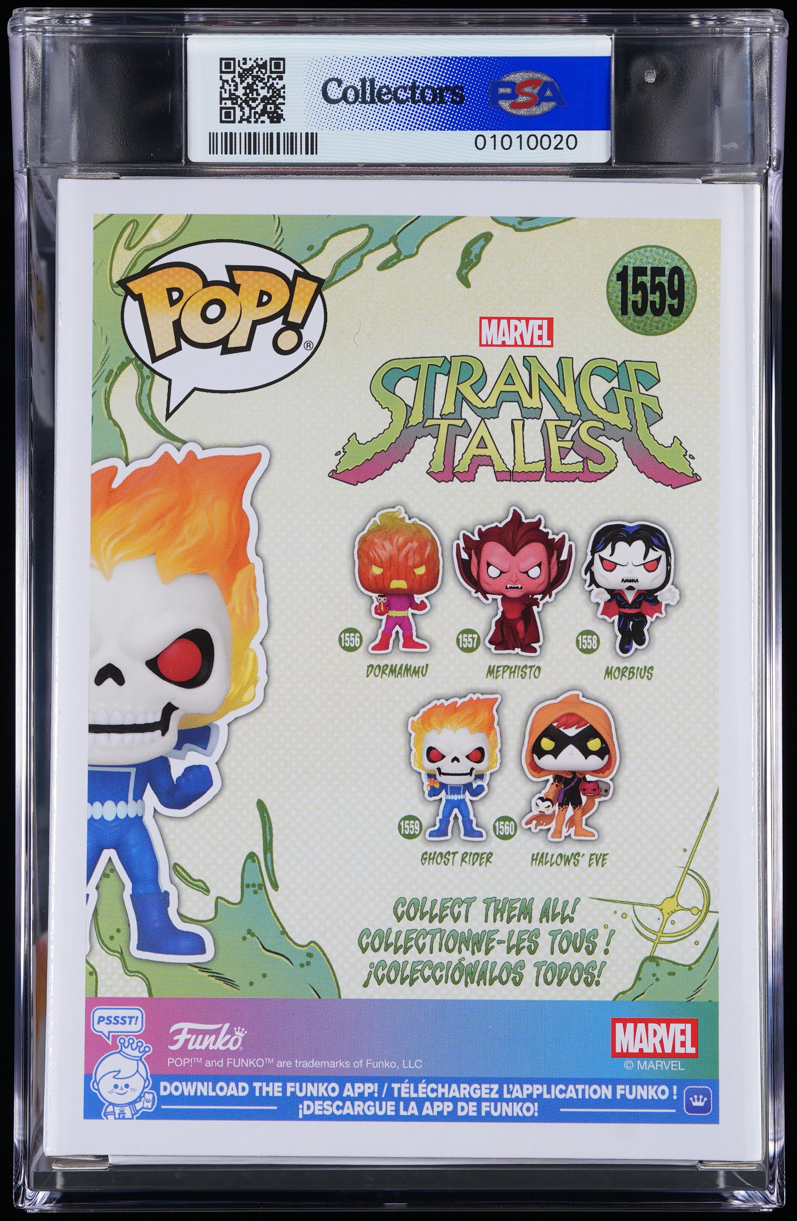 Funko Pop! PSA Graded Marvel Strange Tales: Ghost Rider (GITD Special Edition) PSA Graded 9 MINT Vinyl Figure #1559 Cert #01010020