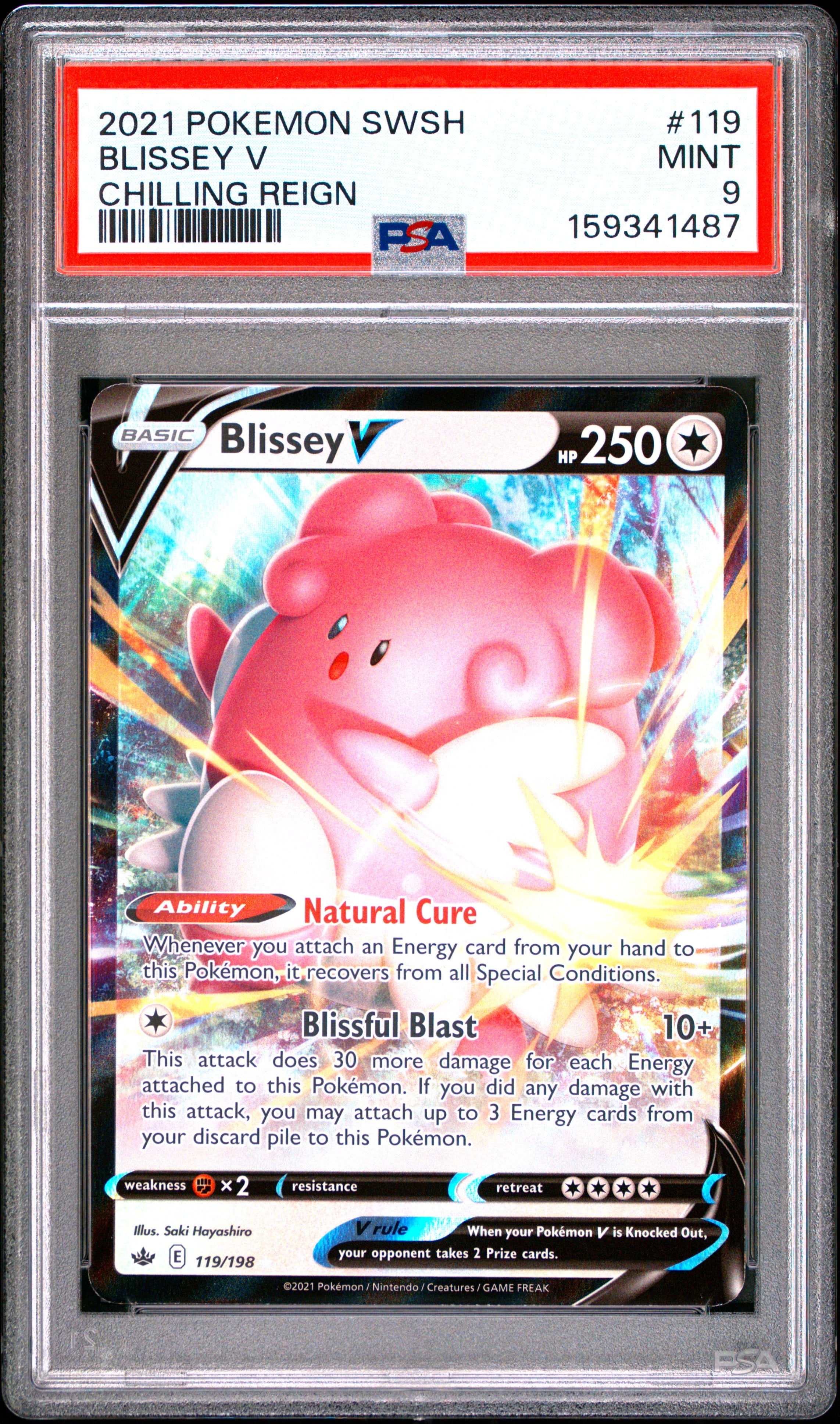 Pokemon Sword & Shield Chilling Reign 119 Blissey V PSA 9 MINT Cert #159341487