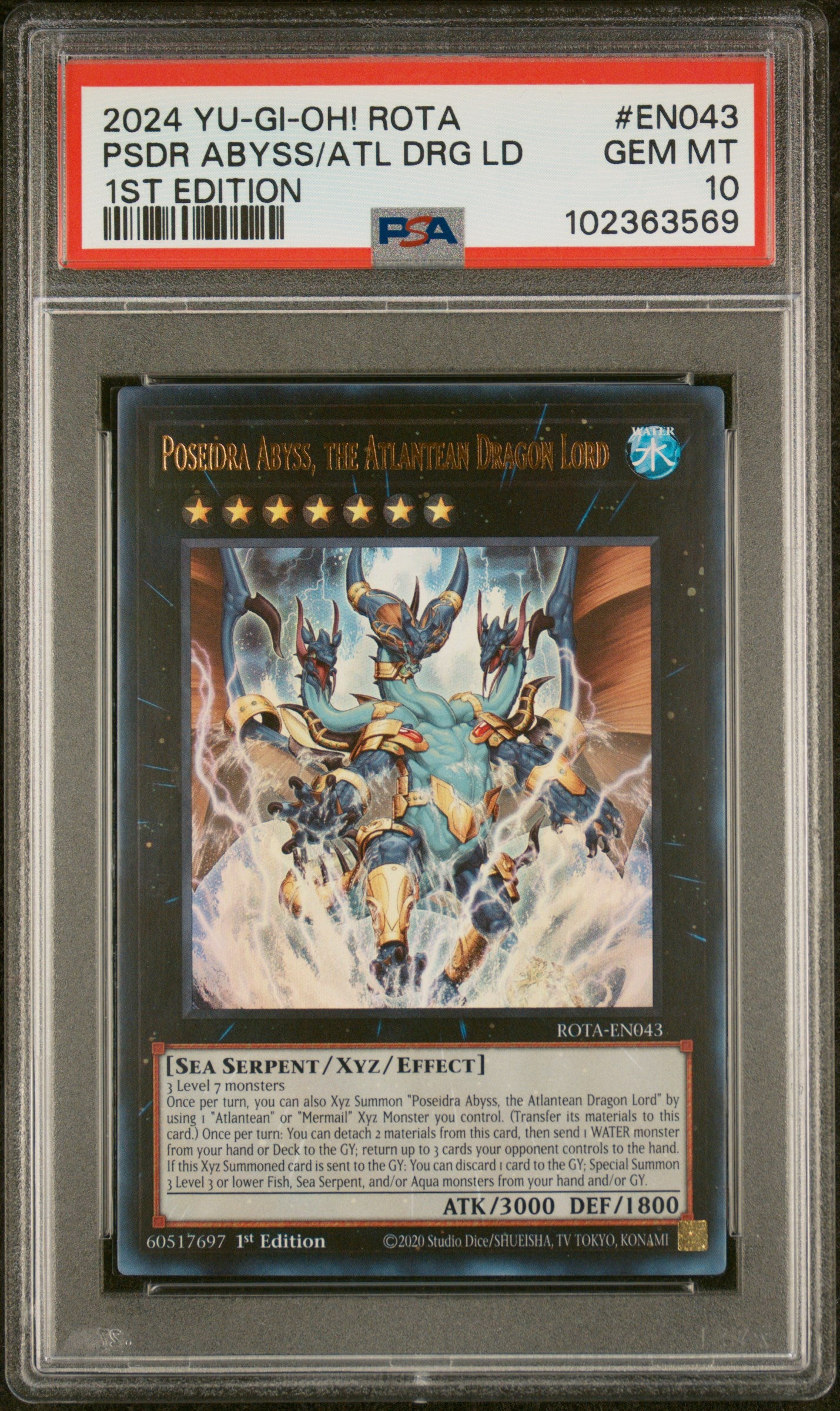 Yu Gi Oh! Rota Rage Of The Abyss En043 Poseidra Abyss, The Atlantean Dragon Lord 1St Edition PSA 10 GEM MINT Cert #102363569