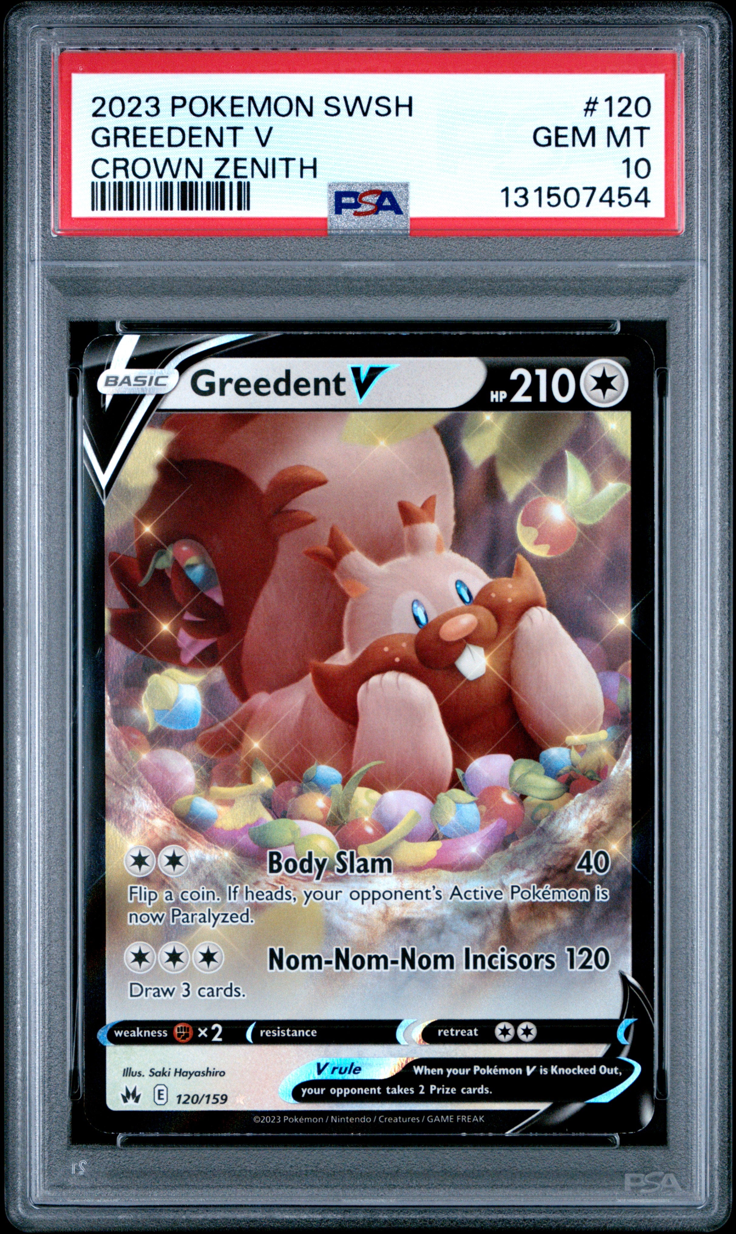 Pokemon Sword And Shield Crown Zenith 120 Greedent V PSA 10 GEM MINT Cert #131507454