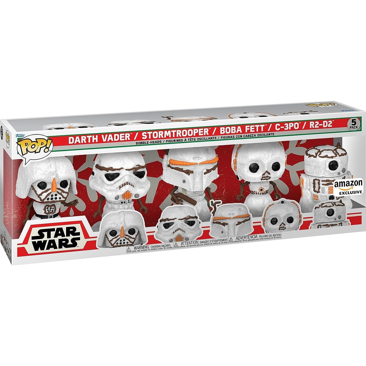 Funko Pop! Star Wars Holiday: Collector Set of 5 Snowman Figures with C-3PO, R2-D2, Boba Fett, Darth Vader, and Stormtrooper