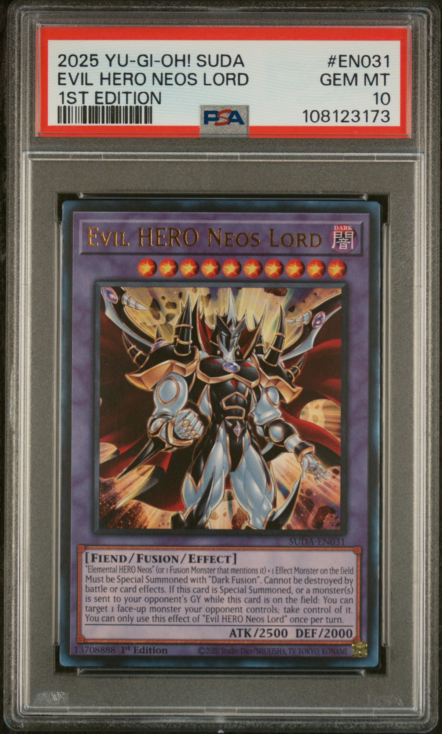 Yu-Gi-Oh! Suda-Supreme Darkness En031 Evil Hero Neos Lord 1St Edition Card Psa 10 Gem Mint Cert #108123173