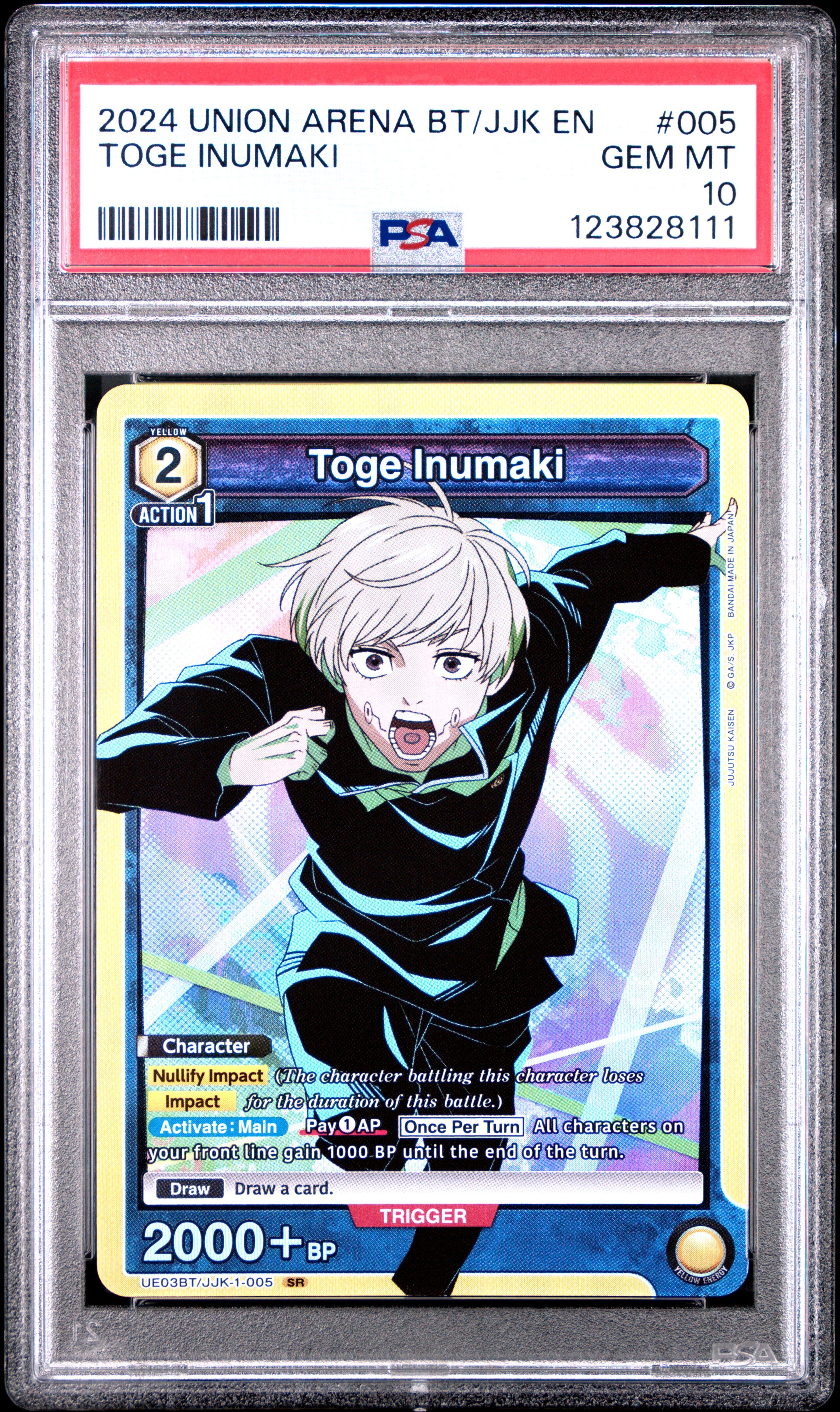 Union Arena Ue03Bt/Jjk Jujutsu Kaisen 005 Toge Inumaki PSA 10 GEM MINT Cert #123828111