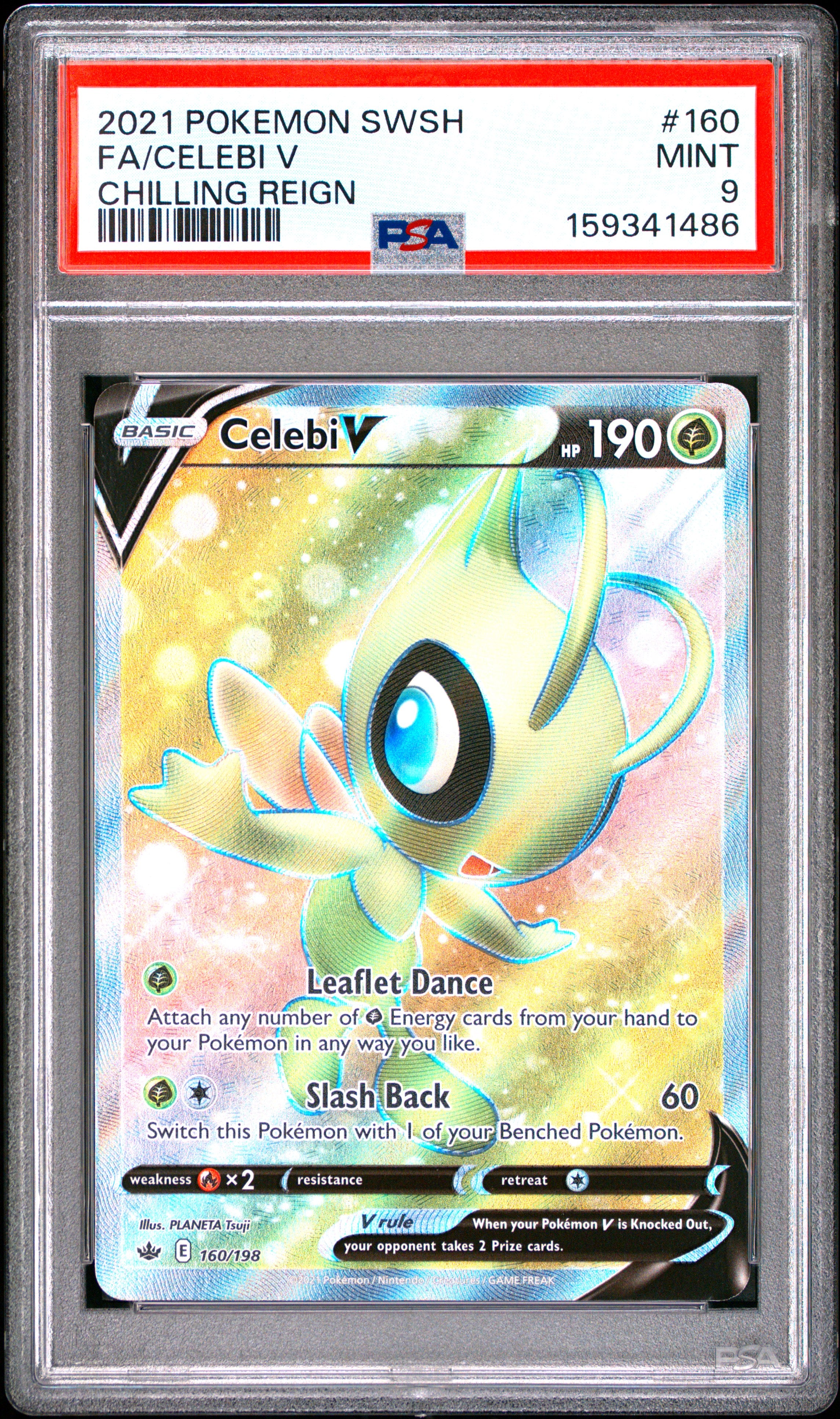 Pokemon Sword & Shield Chilling Reign 160 Full Art/Celebi V PSA 9 MINT Cert #159341486
