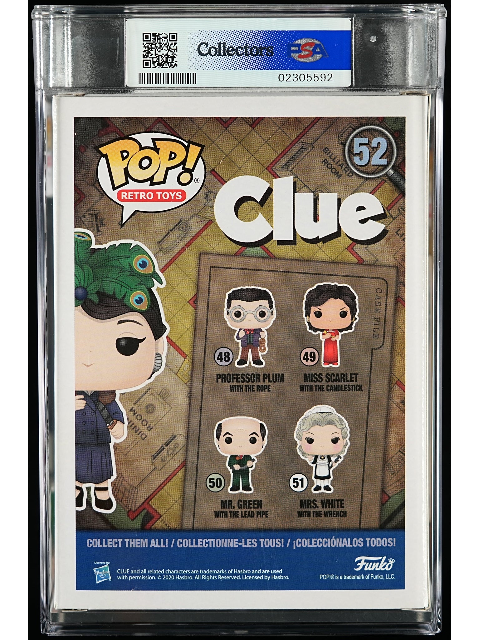 Funko Pop! Clue: Mrs. Peacock w/the Knife PSA Graded Vinyl Figure #52 Cert #02305592