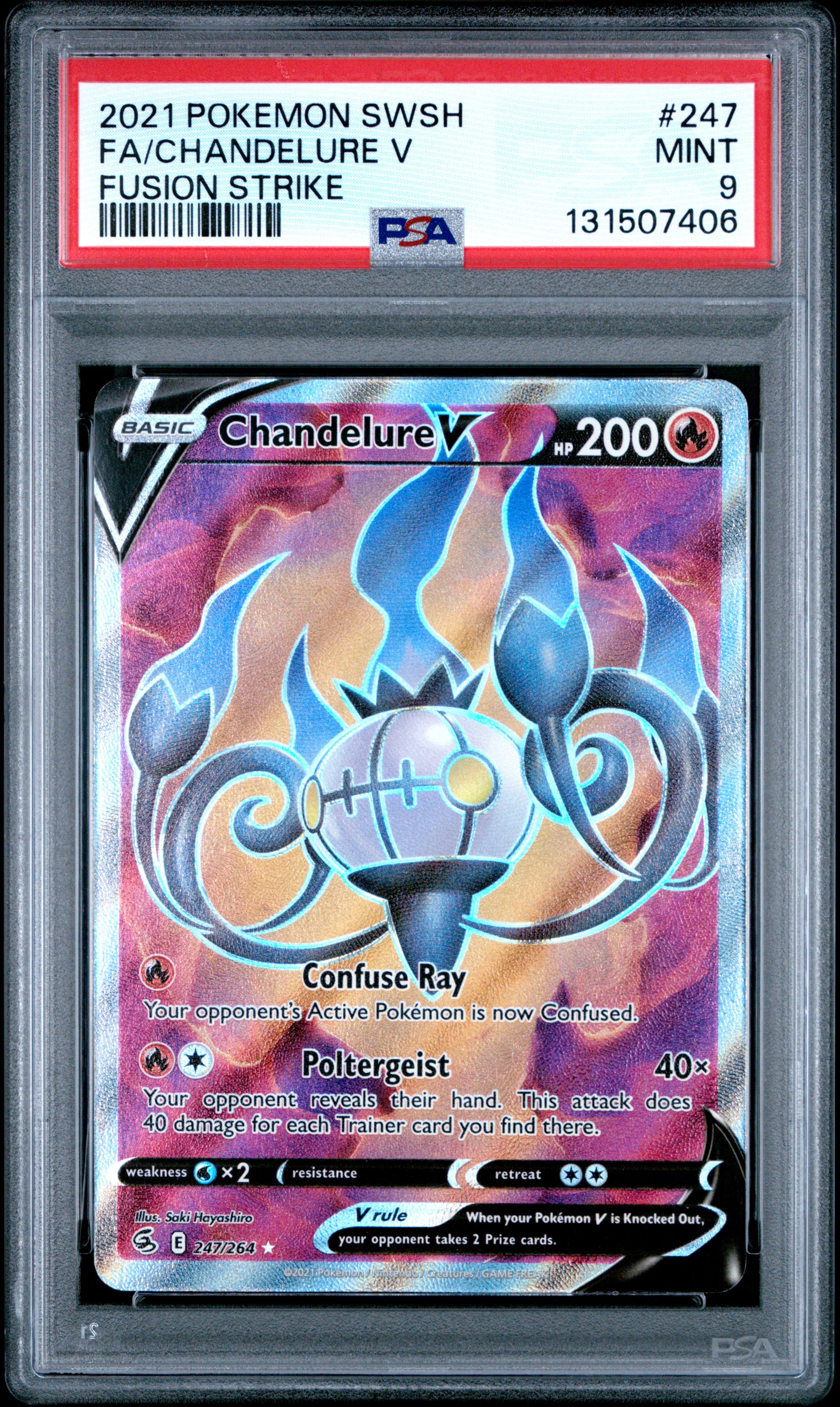 Pokemon Sword & Shield Fusion Strike 247 Full Art/Chandelure V PSA 9 MINT Cert #131507406
