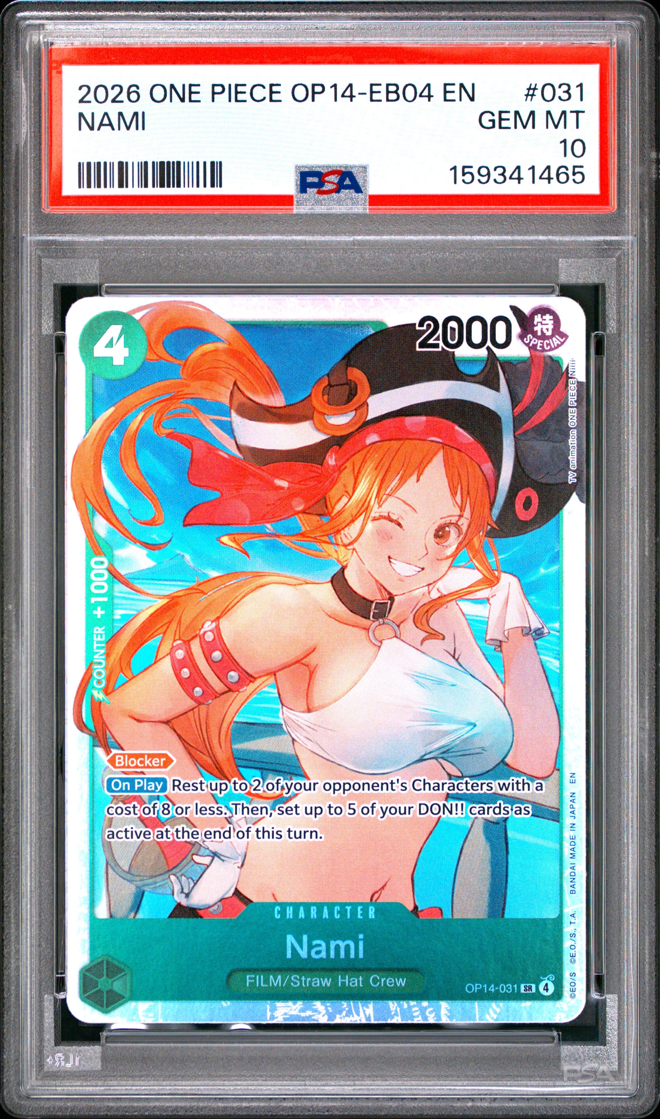 One Piece Op14 Eb04 The Azure Sea's Seven 031 Nami PSA 10 GEM MINT Cert #159341465