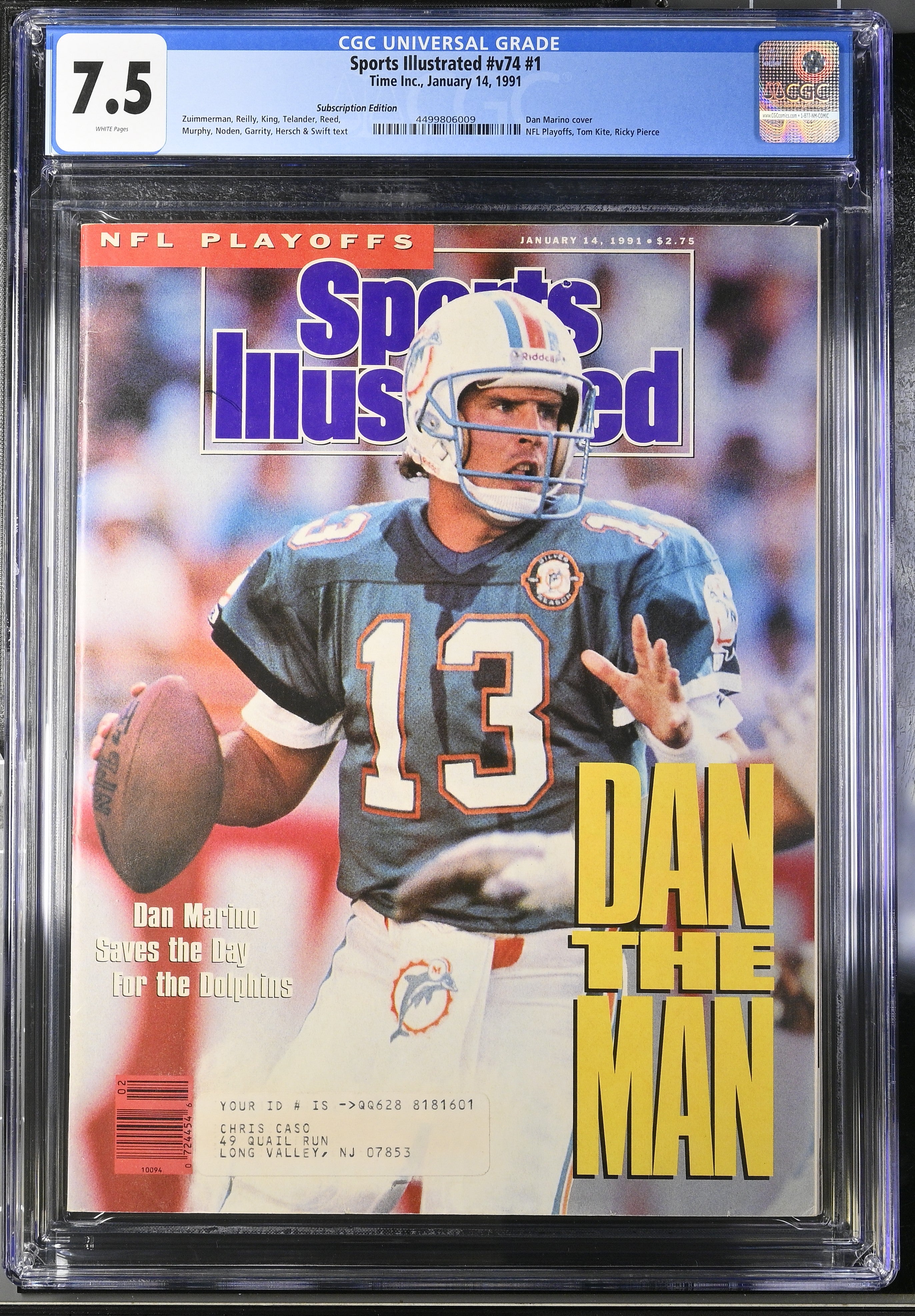 1991 Sports Illustrated Dan Marino v74 #1 CGC 7.5