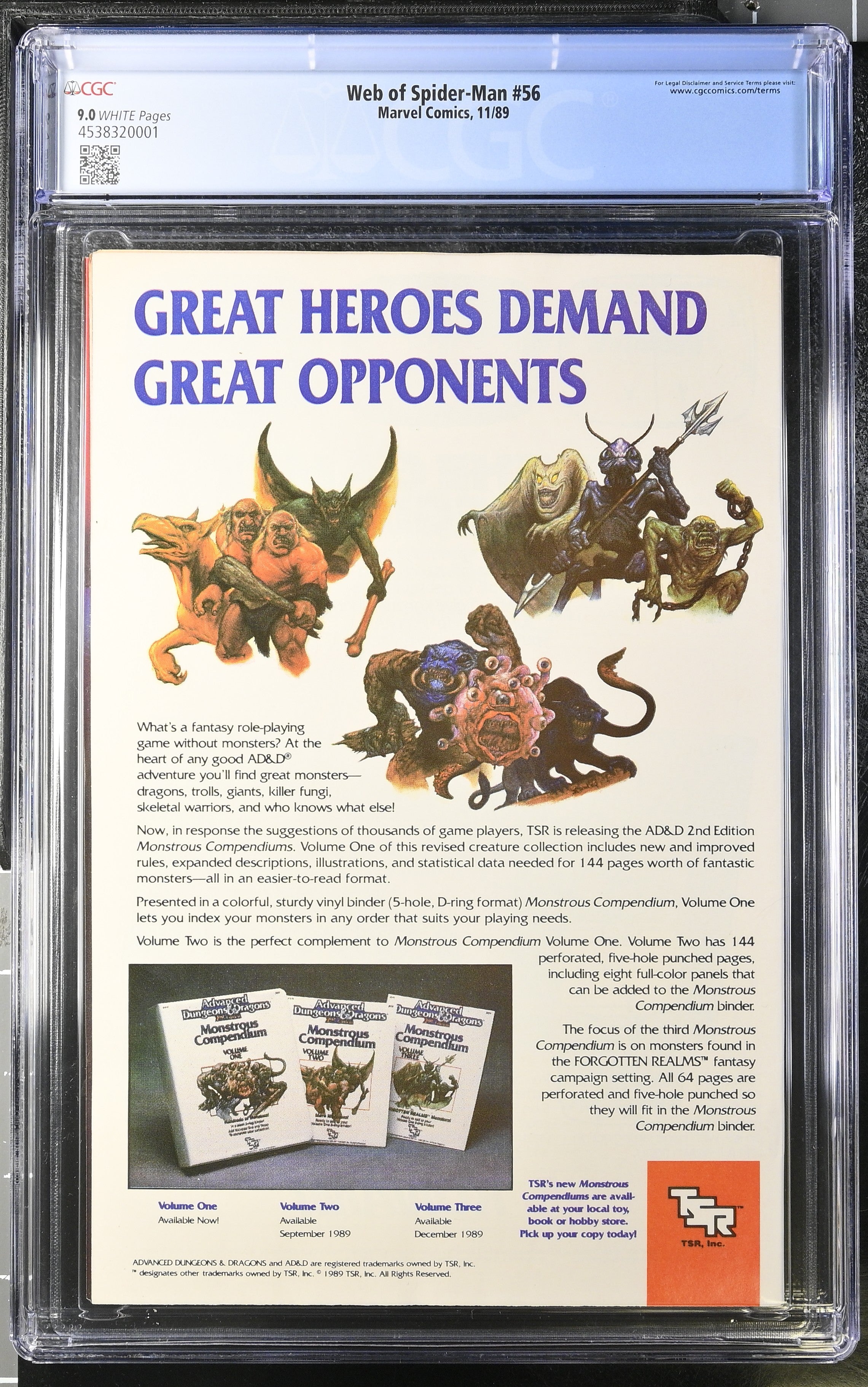 Marvel Comics: Web of Spider-Man 56 11/89 CGC 9.0 Cert #4538320001