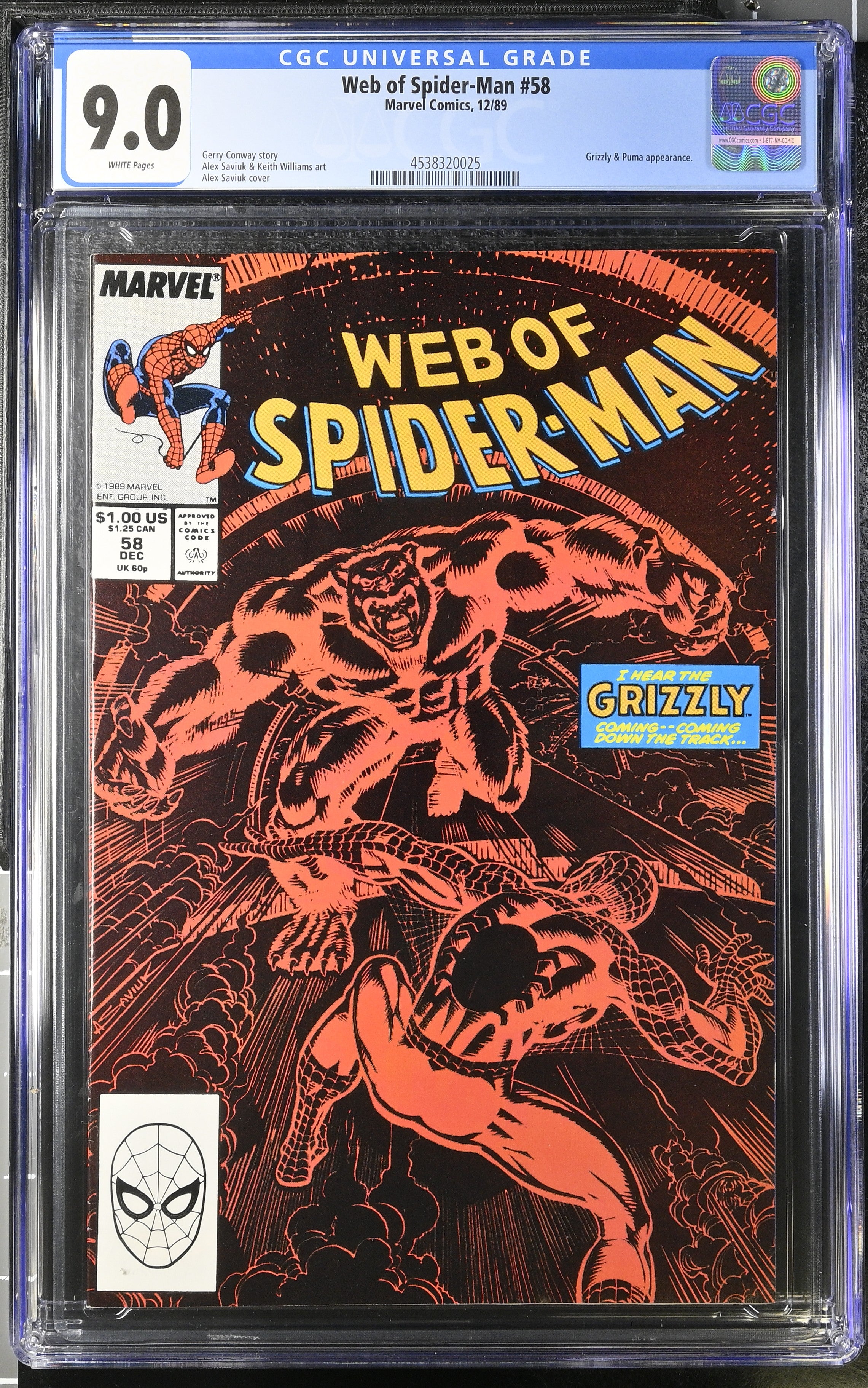Marvel Comics: Web of Spider-Man 58 12/89 CGC 9.0 Cert #4538320025