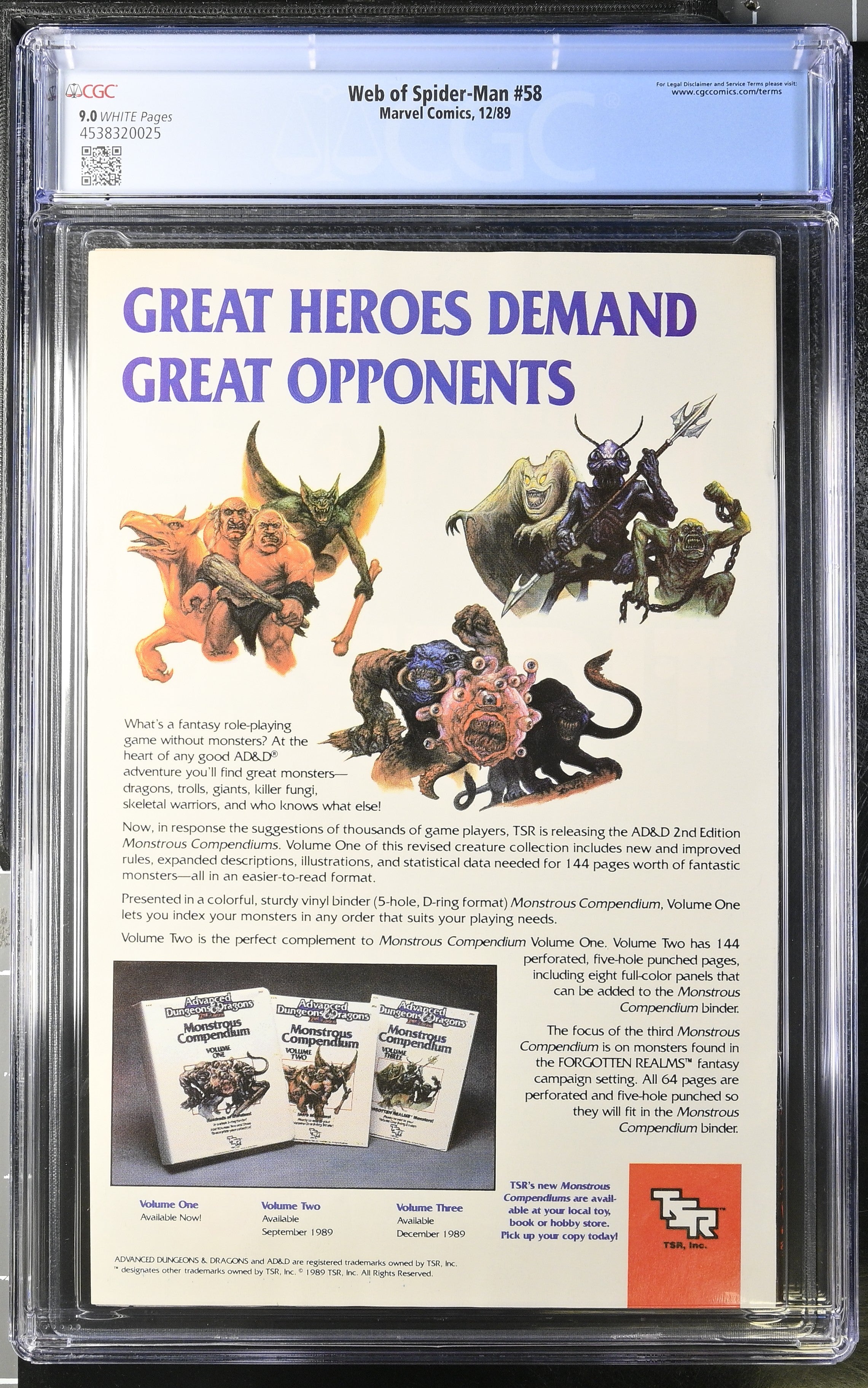 Marvel Comics: Web of Spider-Man 58 12/89 CGC 9.0 Cert #4538320025