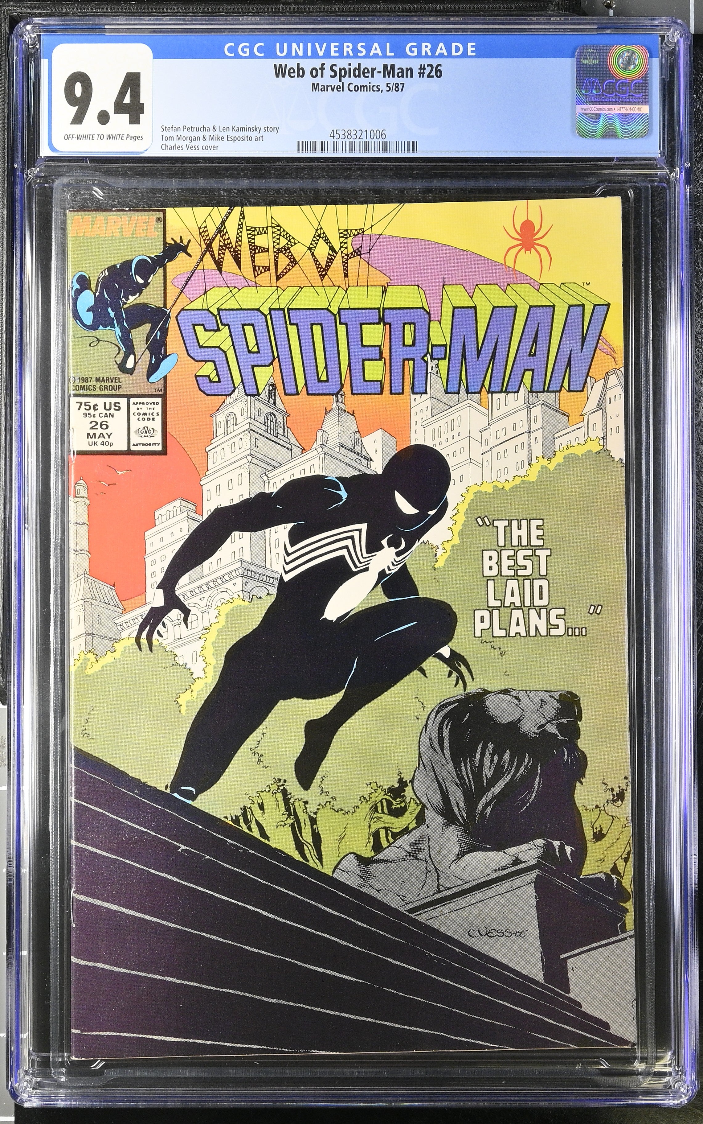 Marvel Comics: Web of Spider-Man 26 5/87 CGC 9.4 Cert #4538321006