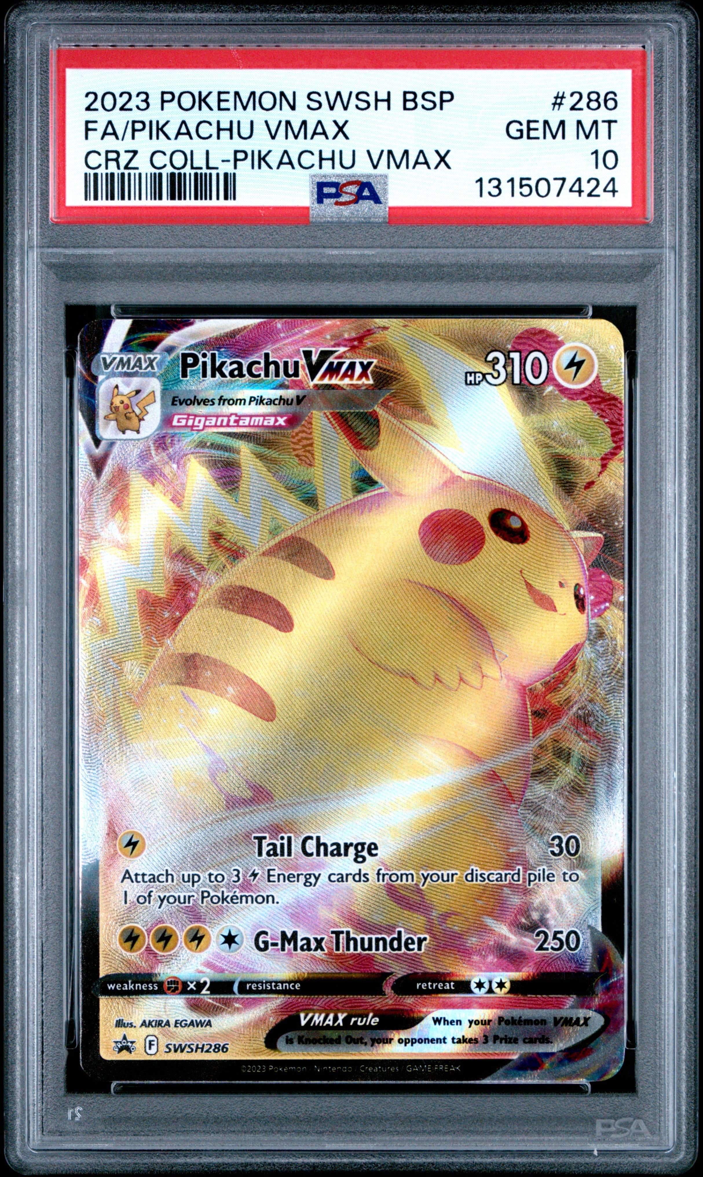 Pokemon Swsh Black Star Promo 286 Full Art/Pikachu Vmax Crown Zenith Collections Pikachu Vmax PSA 10 GEM MINT Cert #131507424