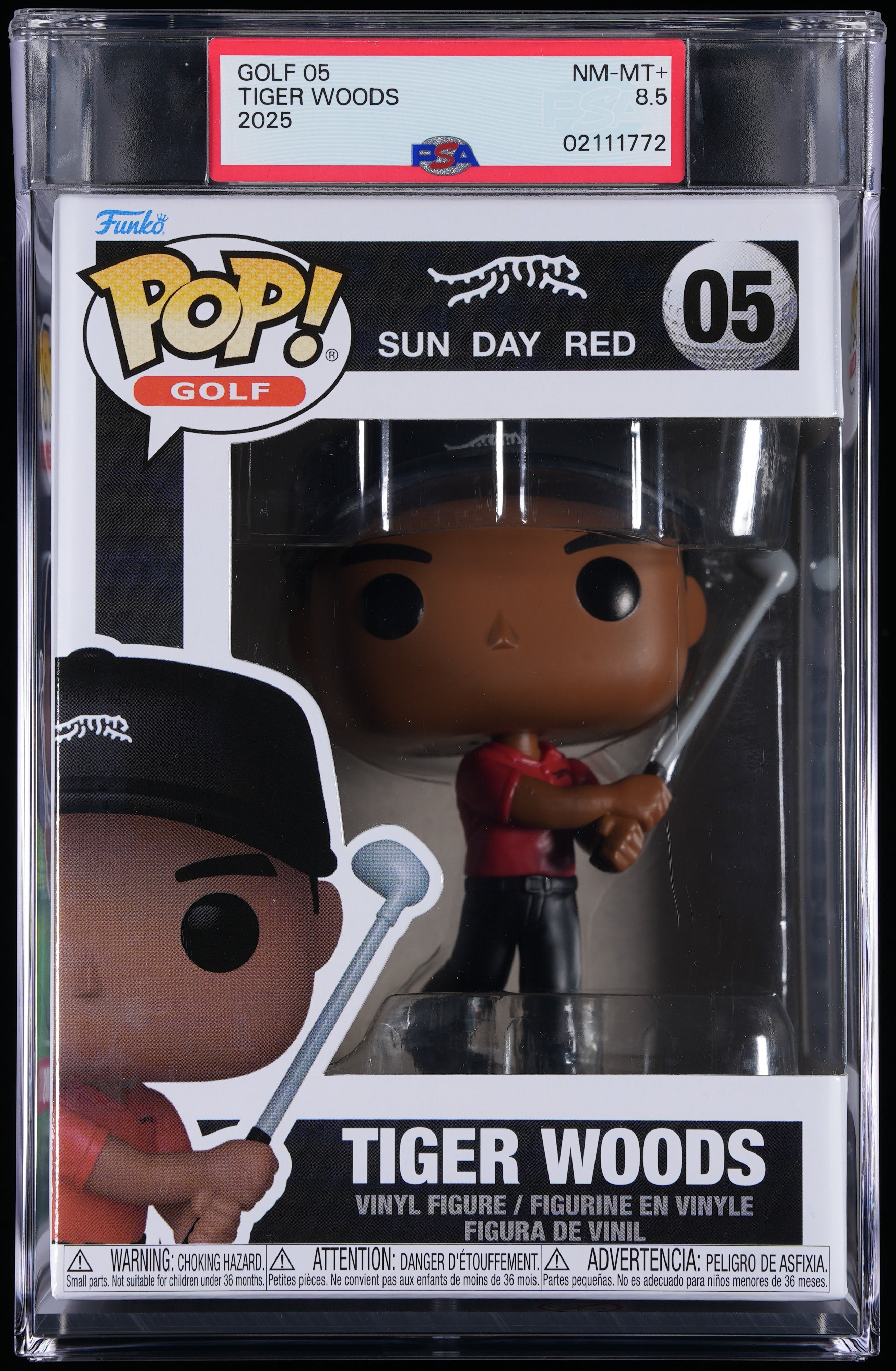 Funko Pop! PSA Graded Sun Day Red: Tiger Woods PSA Graded 8.5 NM-MT+ Vinyl Figure #05 Cert #02111772