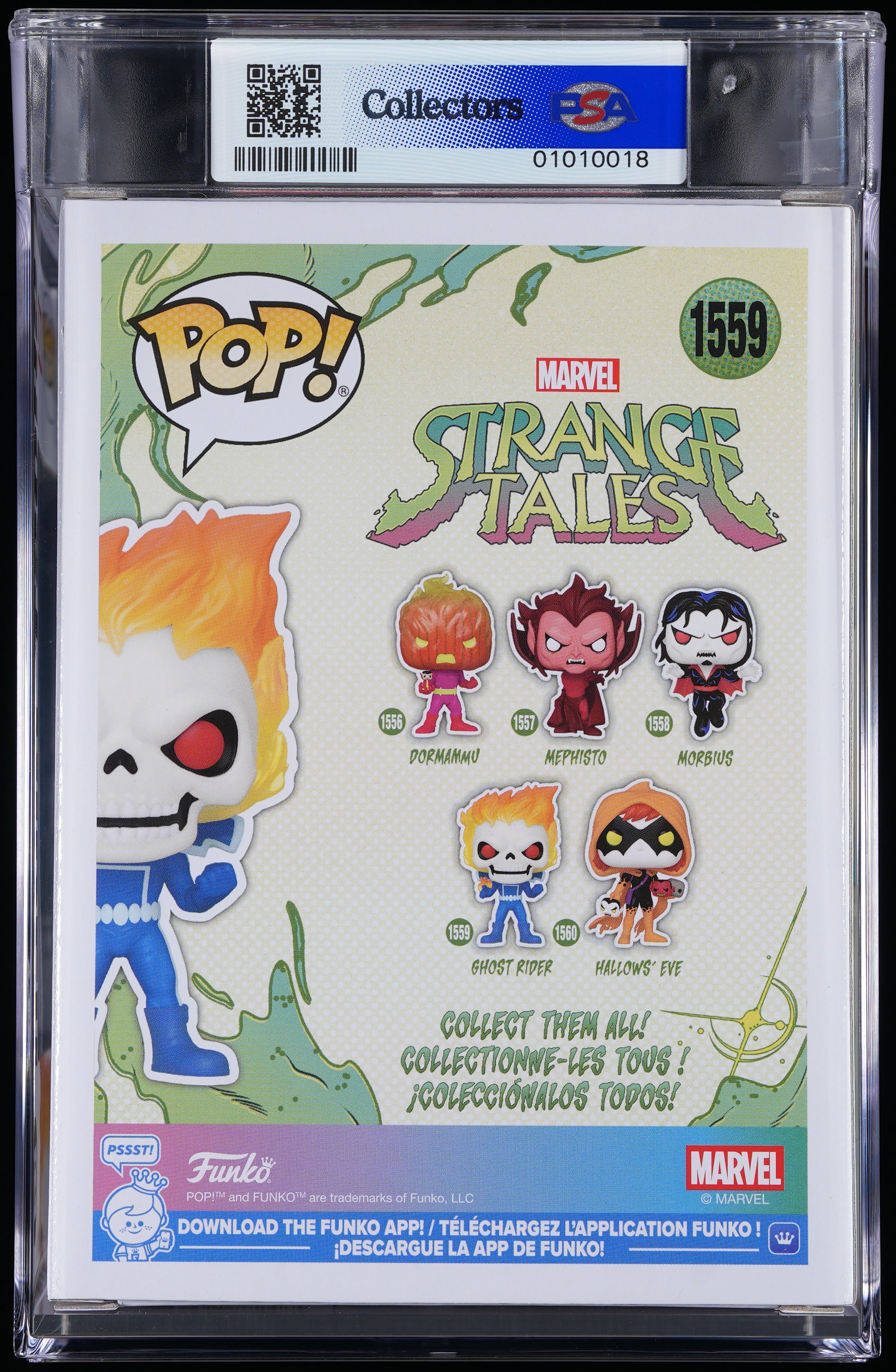 Funko Pop! PSA Graded Marvel Strange Tales: Ghost Rider (GITD Special Edition) PSA Graded 9 MINT Vinyl Figure #1559 Cert #01010018