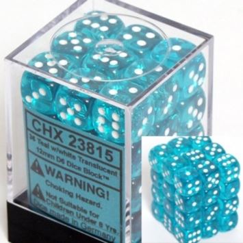 Chessex: Translucent Teal/White 12mm D6 Dice