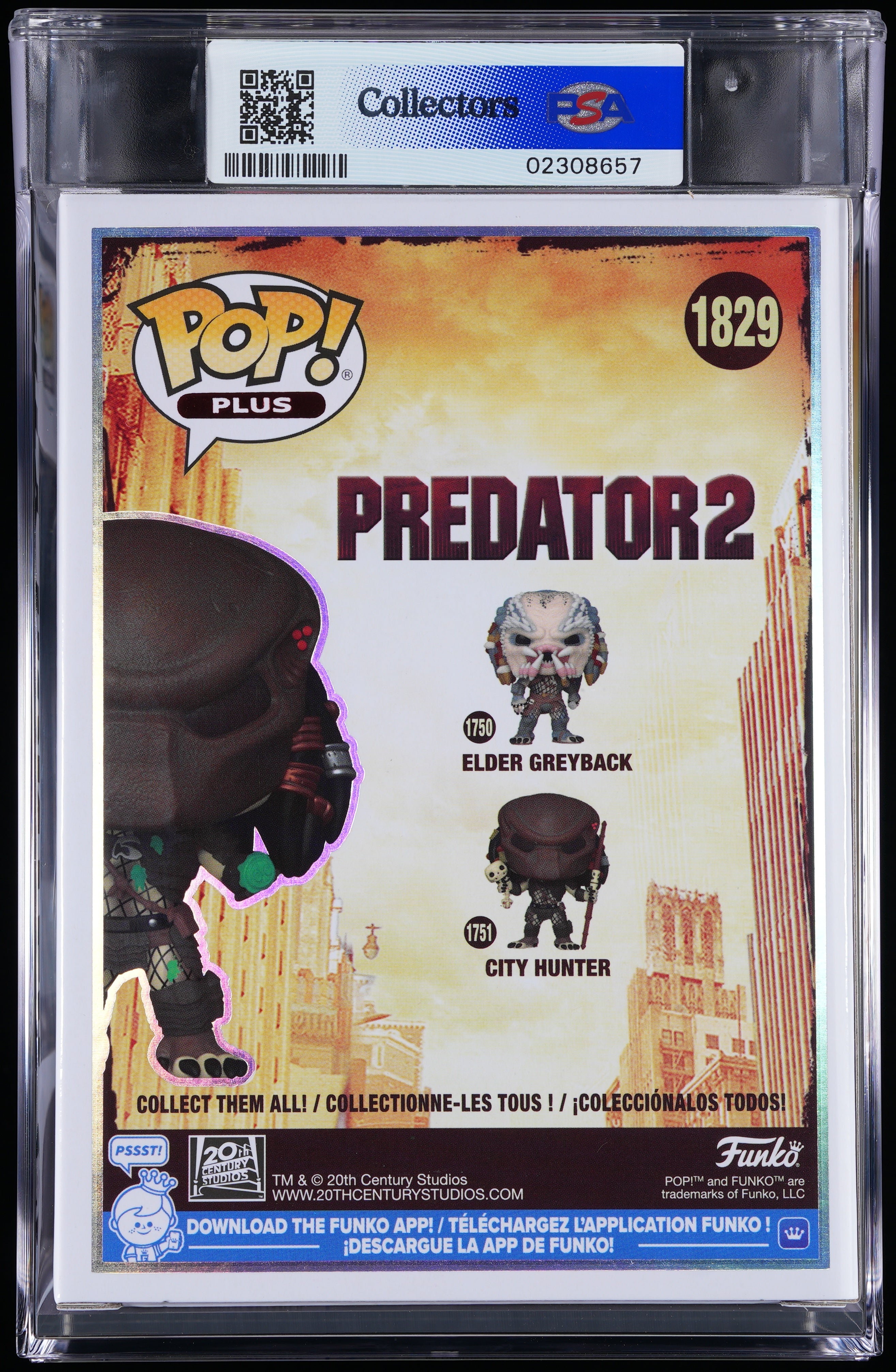 Funko Pop! PSA Graded Predator 2: City Hunter (Limited Edition) PSA Graded 10 GEM MINT Vinyl Figure #1829 Cert #02308657