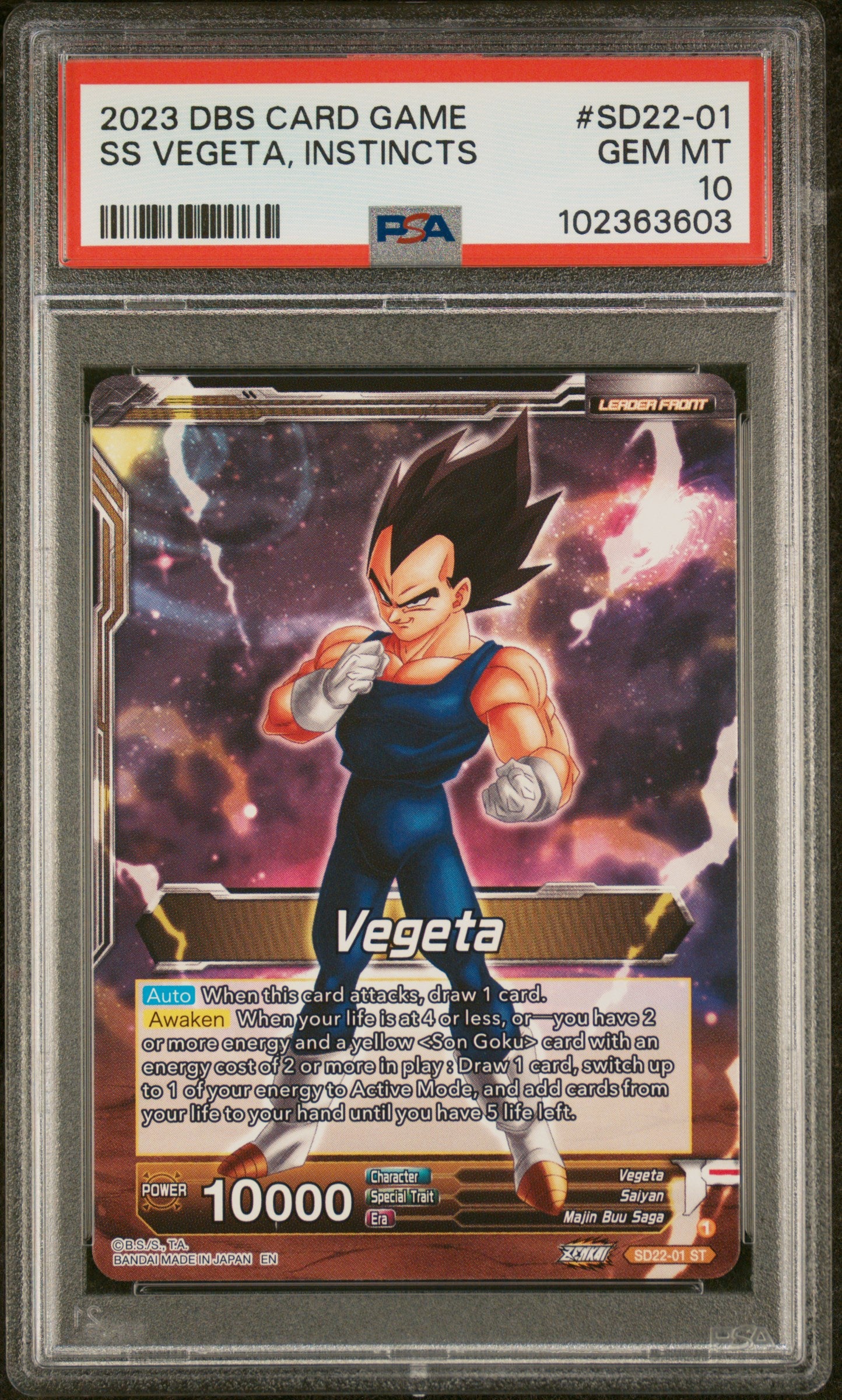 Dragon Ball Super TCG: Premium Anniversary Box 2024 SD22-01 Super Saiyan Vegeta Fighting Instincts Card PSA 10 GEM MINT