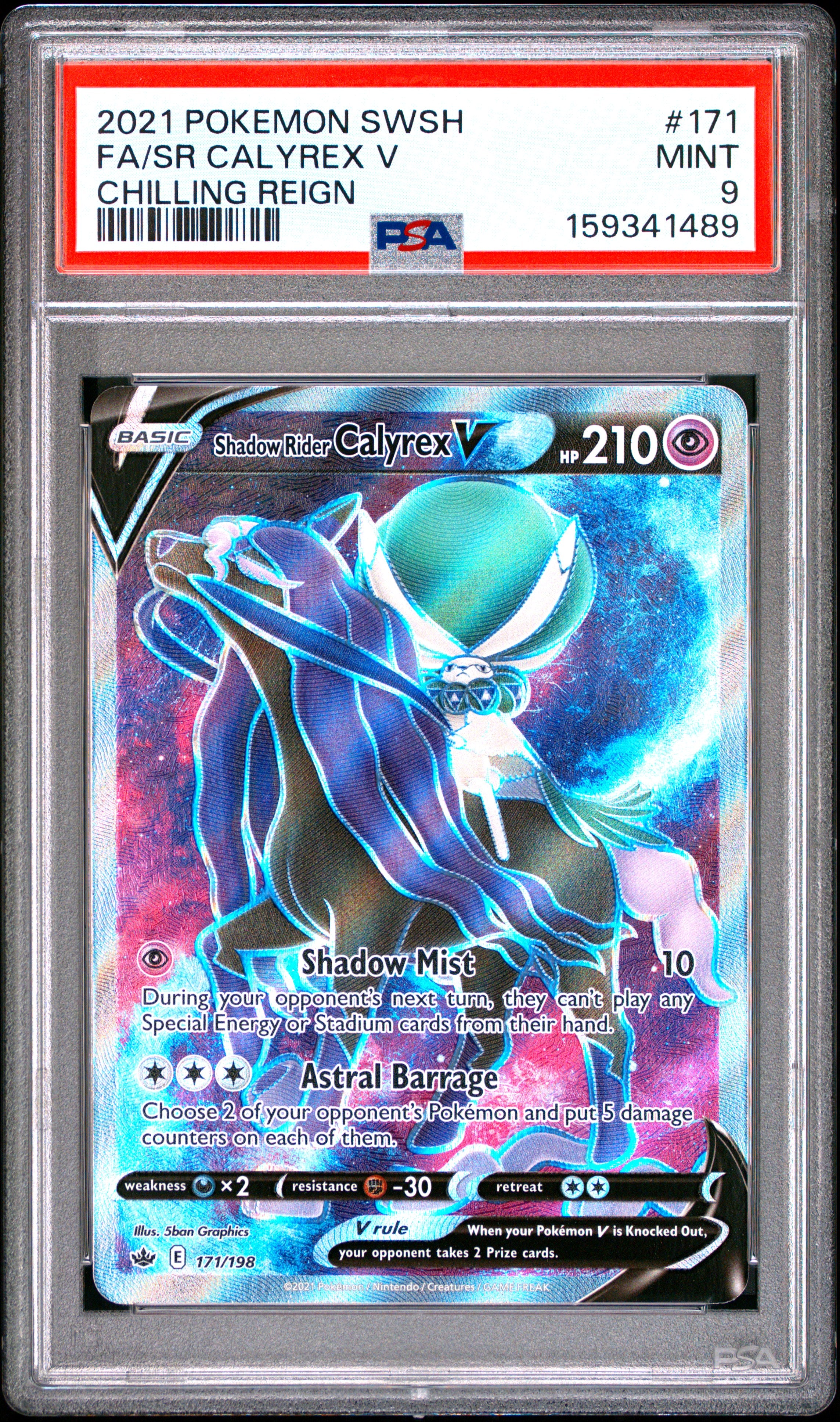 Pokemon Sword & Shield Chilling Reign 171 Full Art/Shadow Rider Calyrex V PSA 9 MINT Cert #159341489