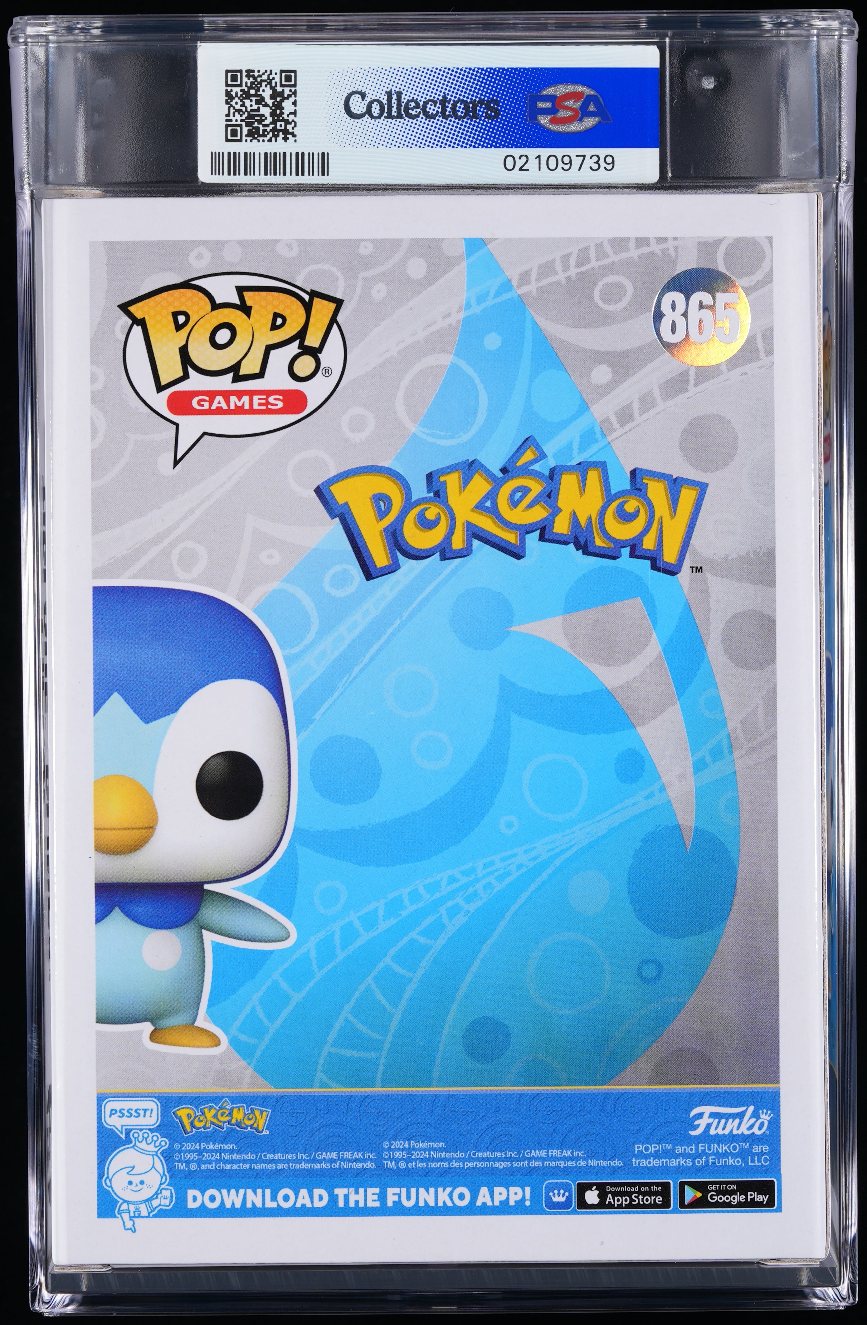 Funko Pop! PSA Graded Pokemon: Piplup PSA Graded 9 MINT Vinyl Figure #865 Cert #02109739
