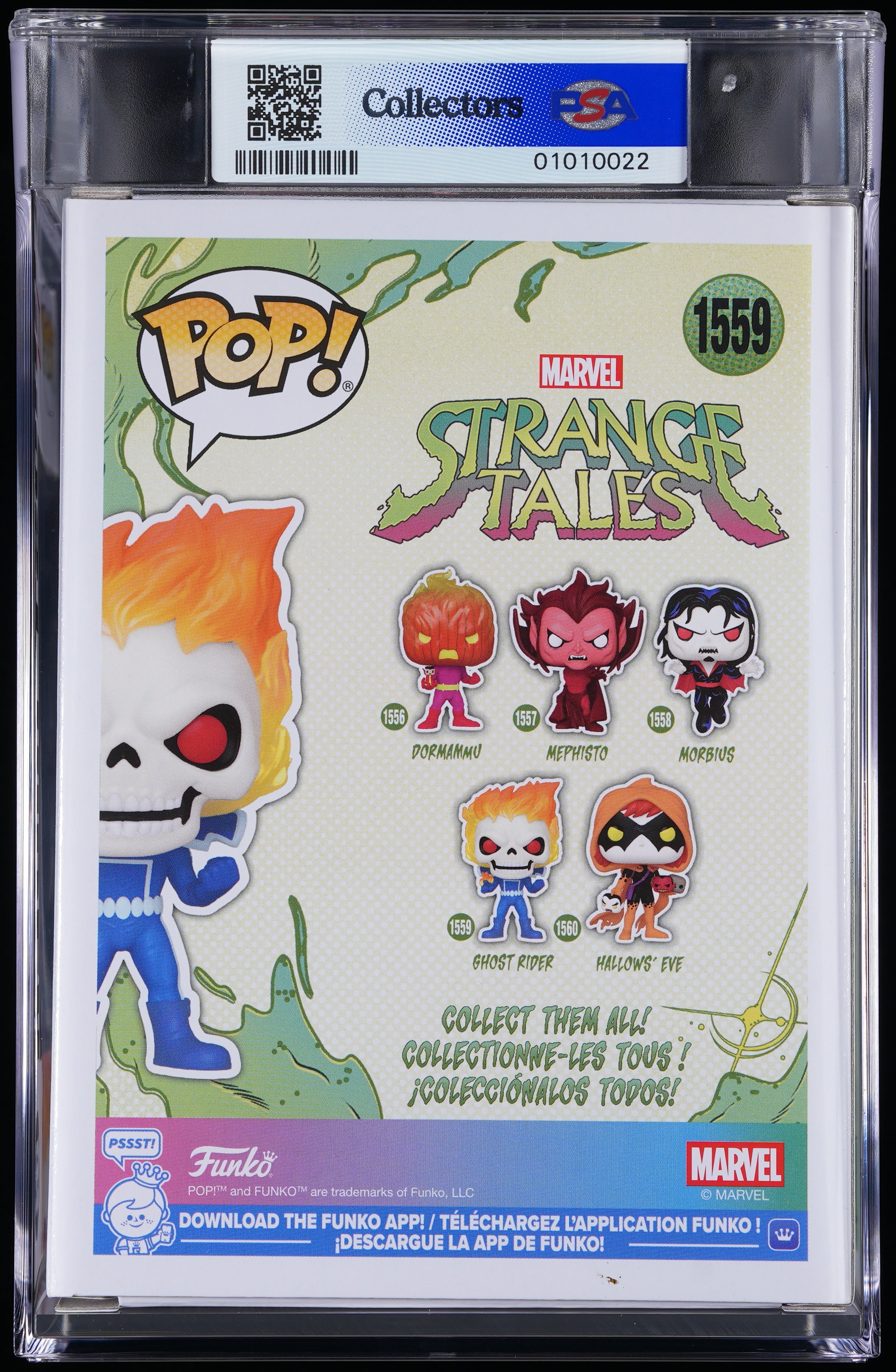Funko Pop! PSA Graded Marvel Strange Tales: Ghost Rider (GITD Special Edition) PSA Graded 8.5 NM-MT+ Vinyl Figure #1559 Cert #01010022