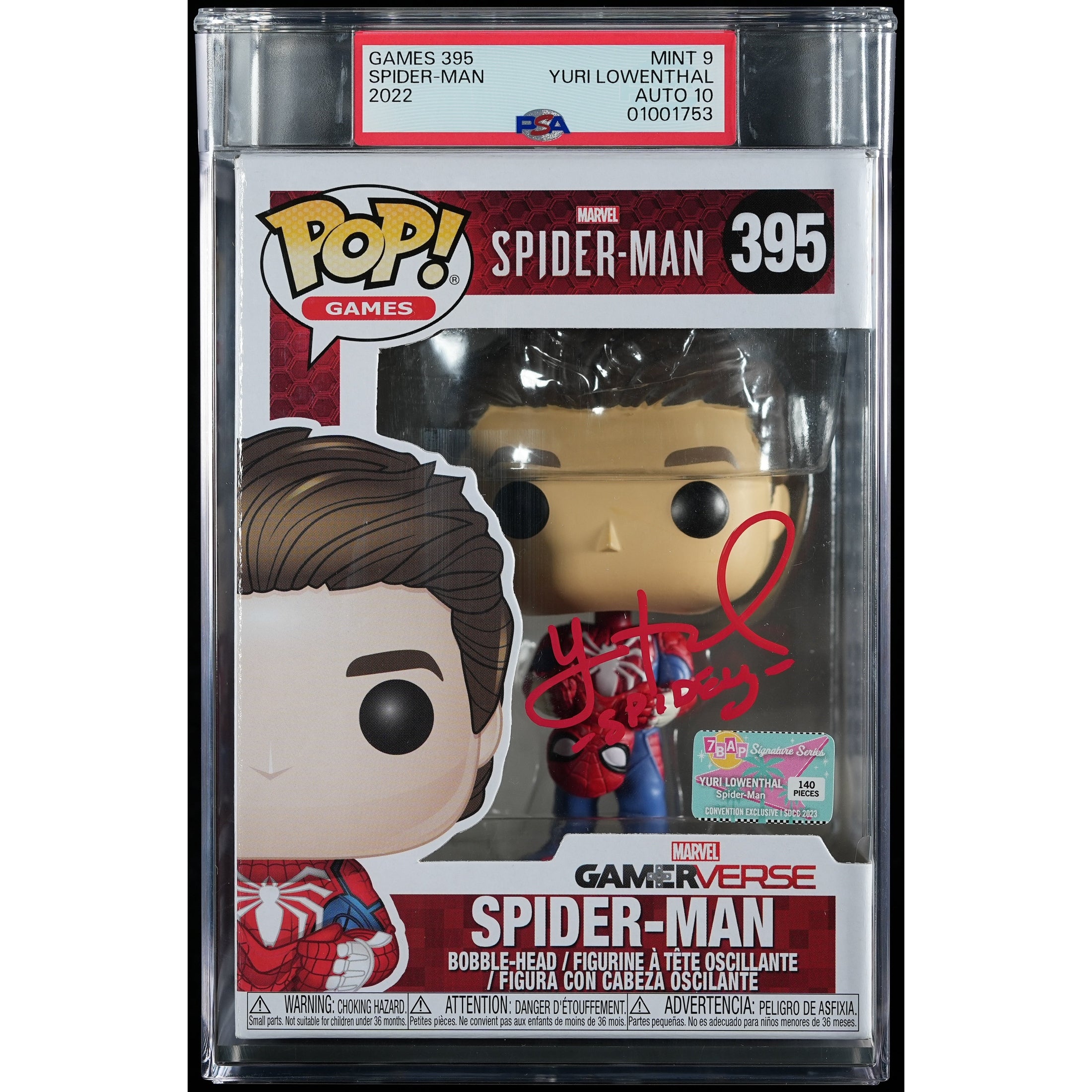 Funko Pop! Marvel Gamerverse: Spider-Man Signed by Yuri Lowenthal (PSA Graded) Vinyl Figure #395