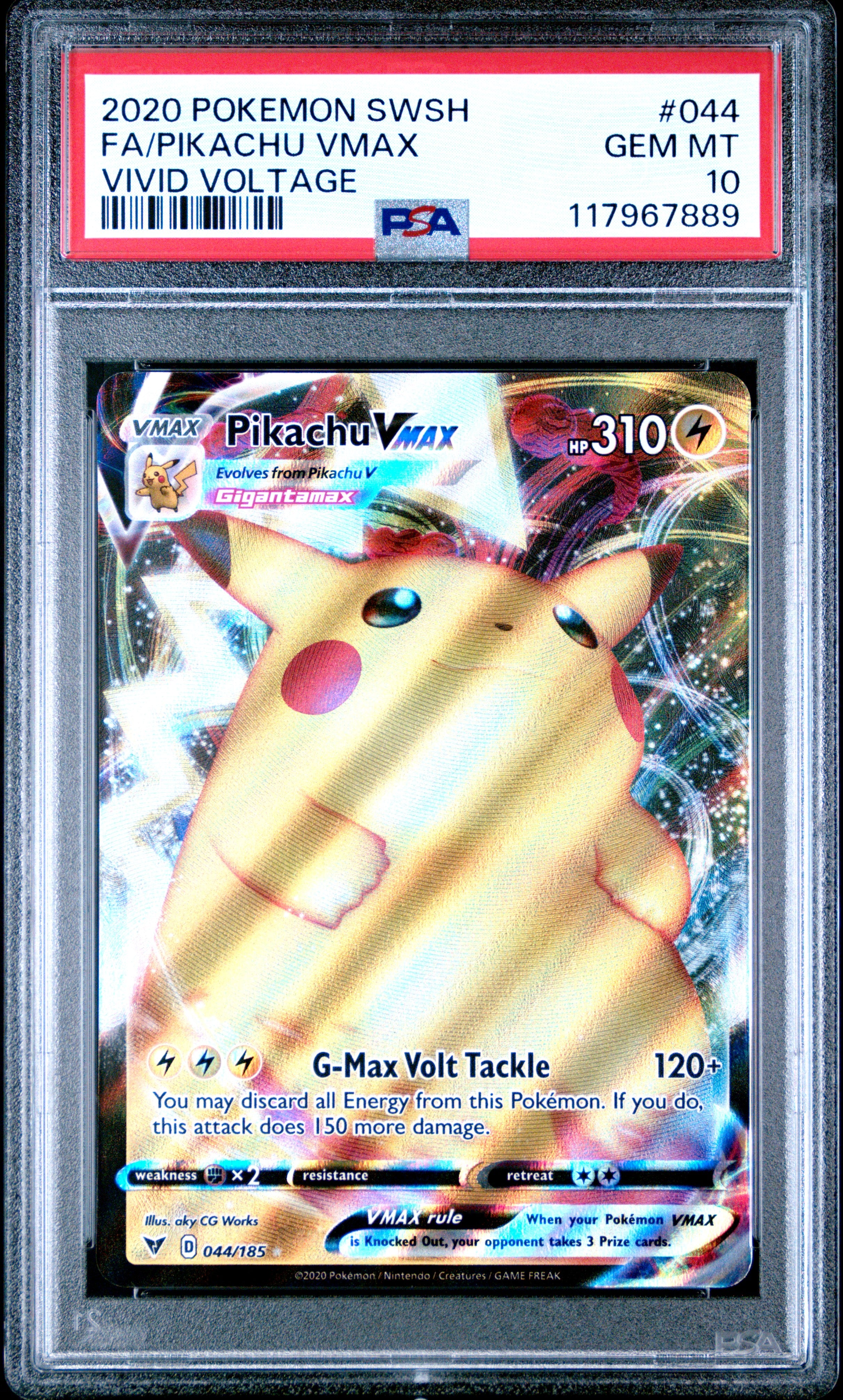 Pokemon Sword & Shield Vivid Voltage 044 Full Art/Pikachu Vmax PSA 10 GEM MINT Cert #117967889