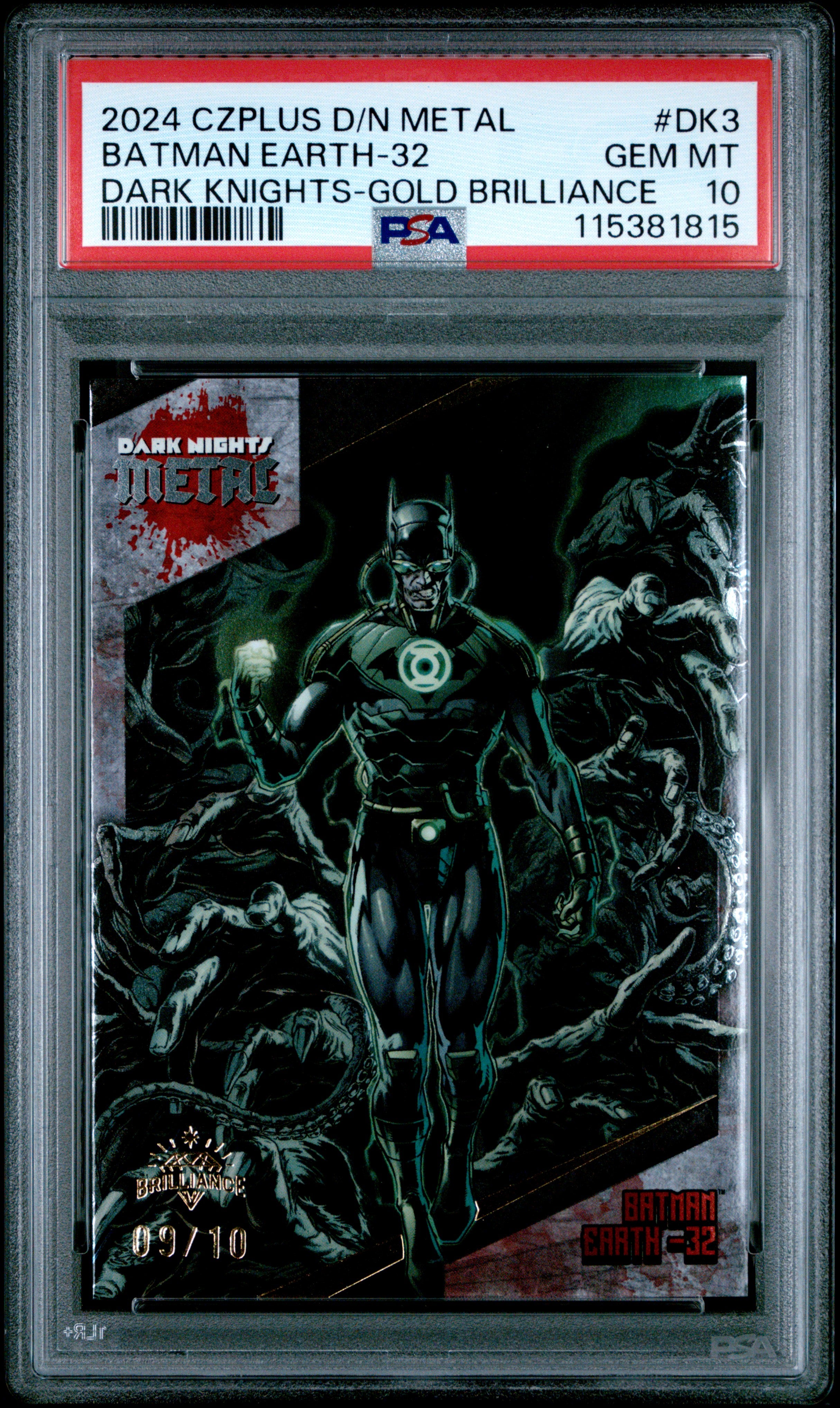 Cryptozoic Czplus Dark Nights: Metal Dark Knights Dk3 Batman Earth 32 Gold Brilliance PSA 10 GEM MINT Cert #115381815