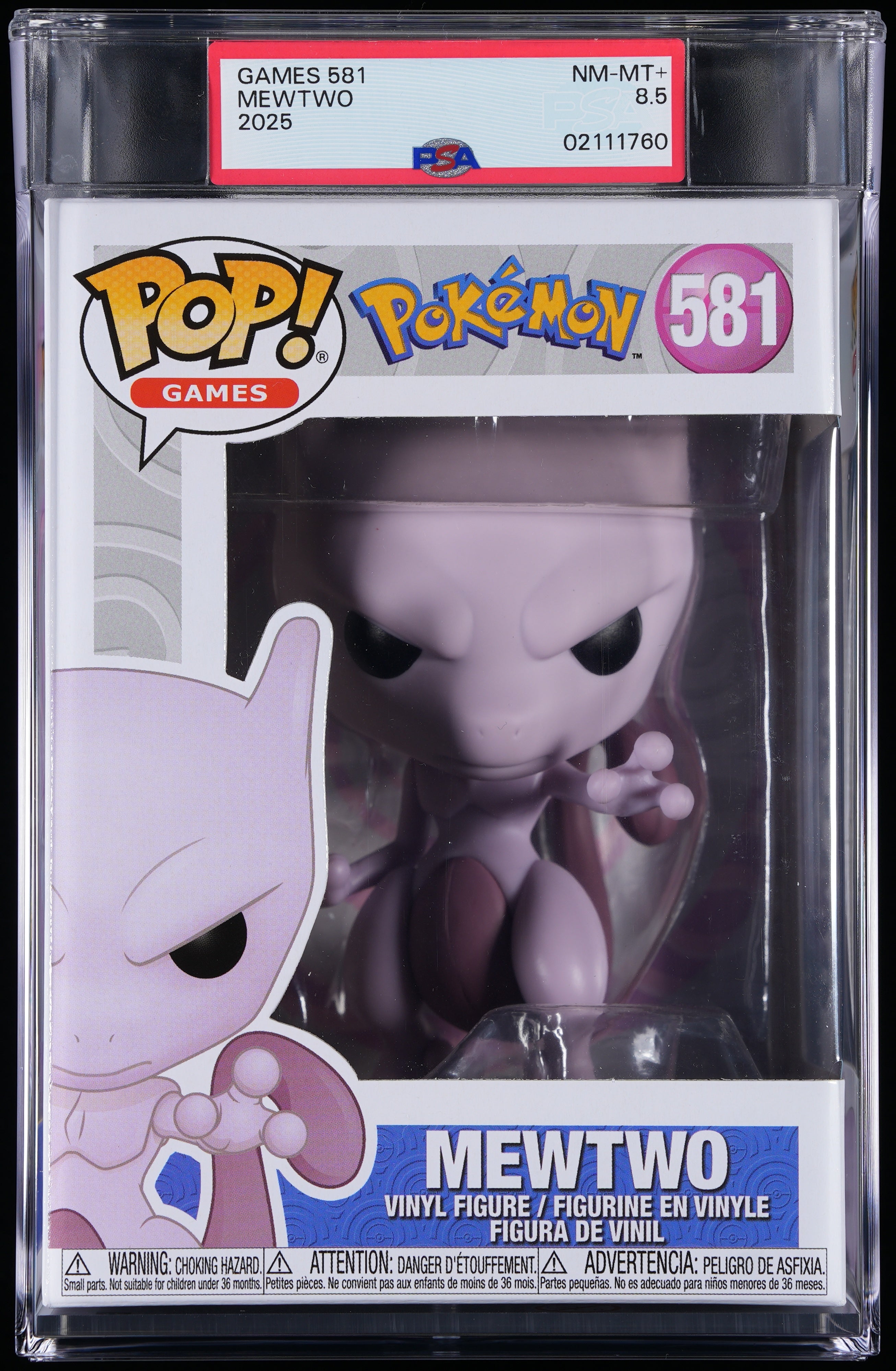 Funko Pop! PSA Graded Pokemon: Mewtwo PSA Graded 8.5 NM-MT+ Vinyl Figure #581 Cert #02111760