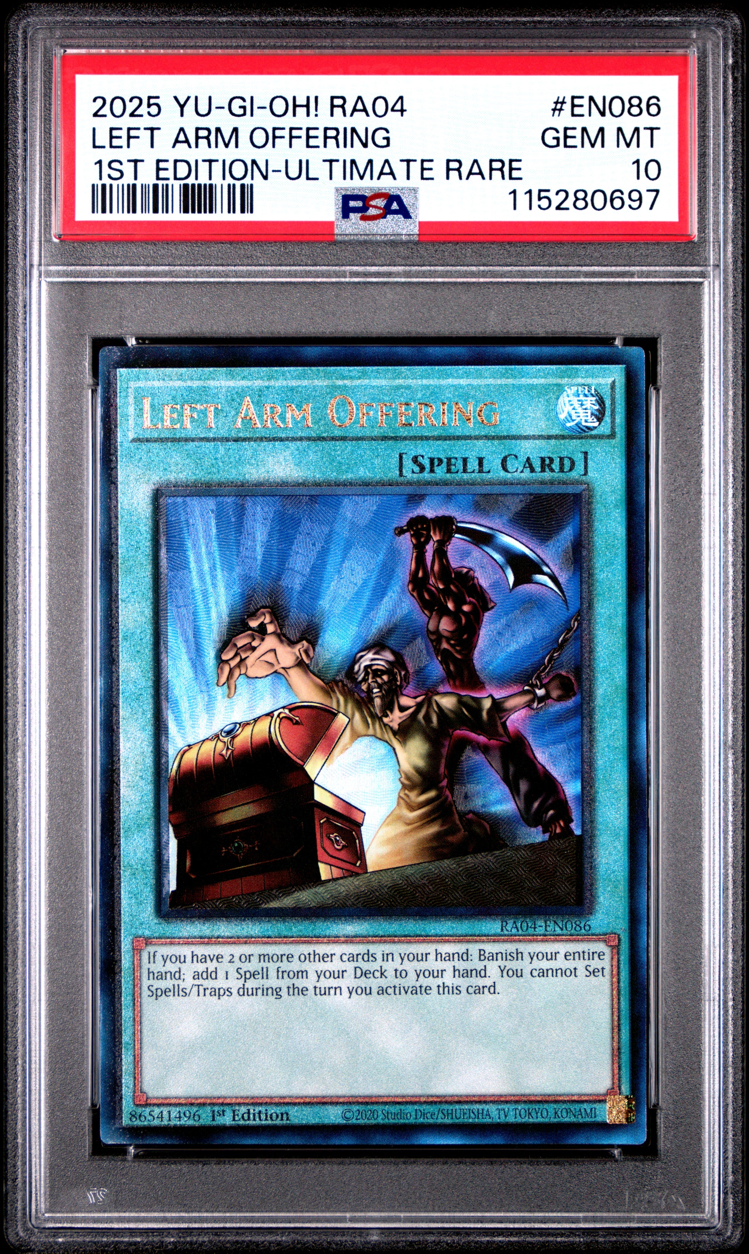 Yu Gi Oh! Ra04 Quarter Century Stampede En086 Left Arm Offering 1St Edition Ultimate Rare PSA 10 GEM MINT Cert #115280697