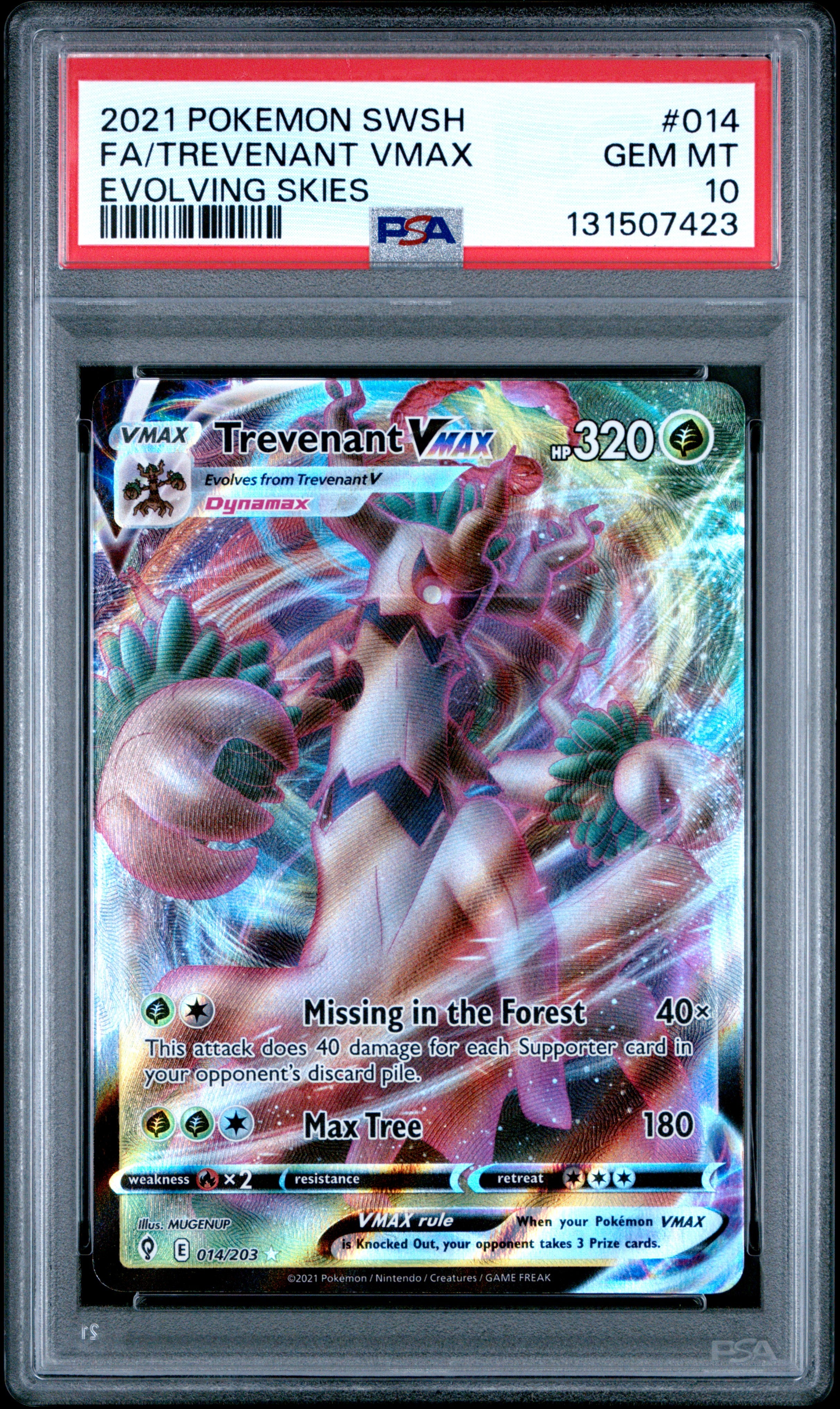 Pokemon Sword & Shield Evolving Skies 014 Full Art/Trevenant Vmax PSA 10 GEM MINT Cert #131507423