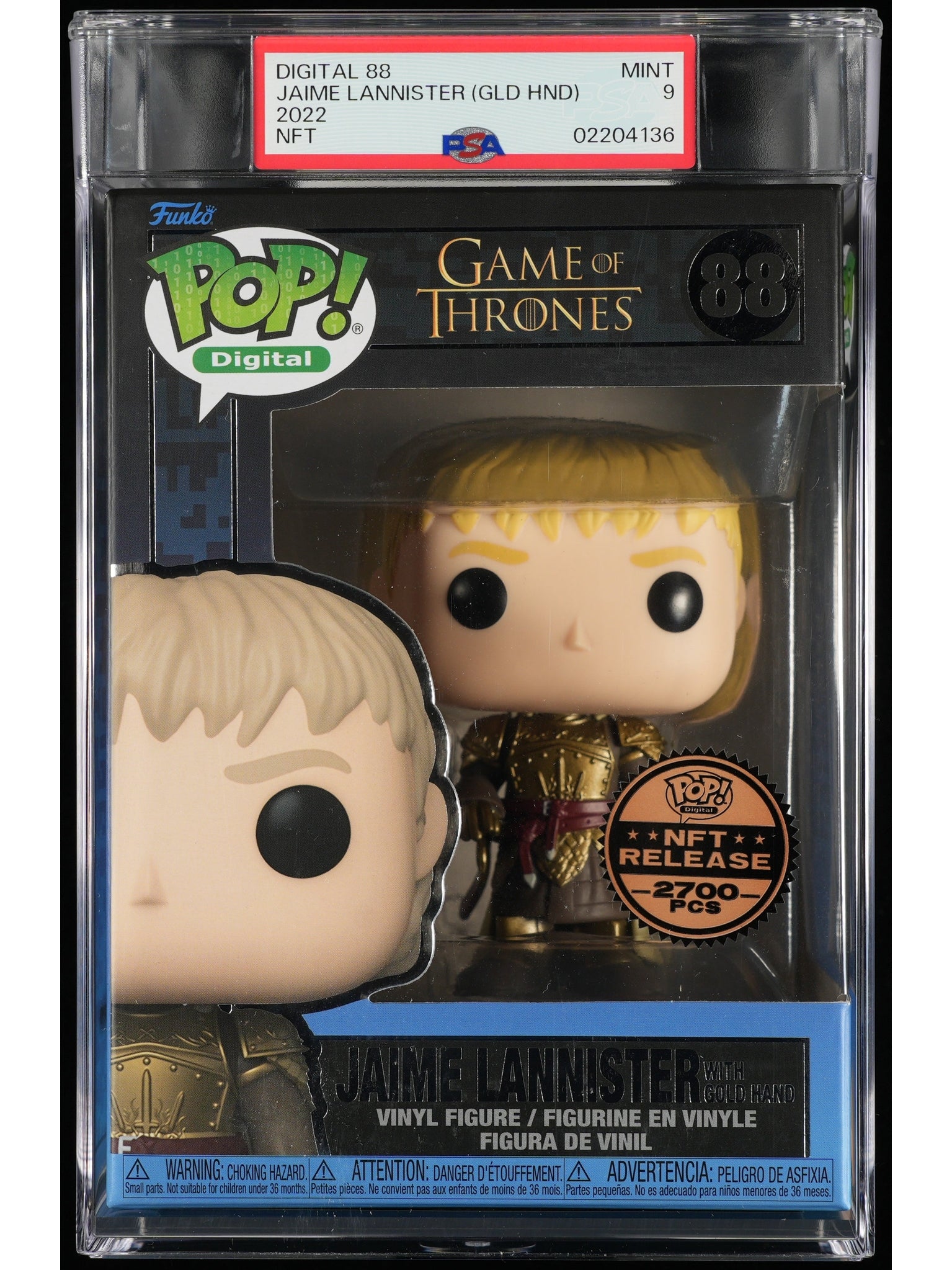 Funko Pop! Game of Thrones: Jaime Lannister (Gld Hnd) PSA Graded Vinyl Figure #88 Cert #02204136