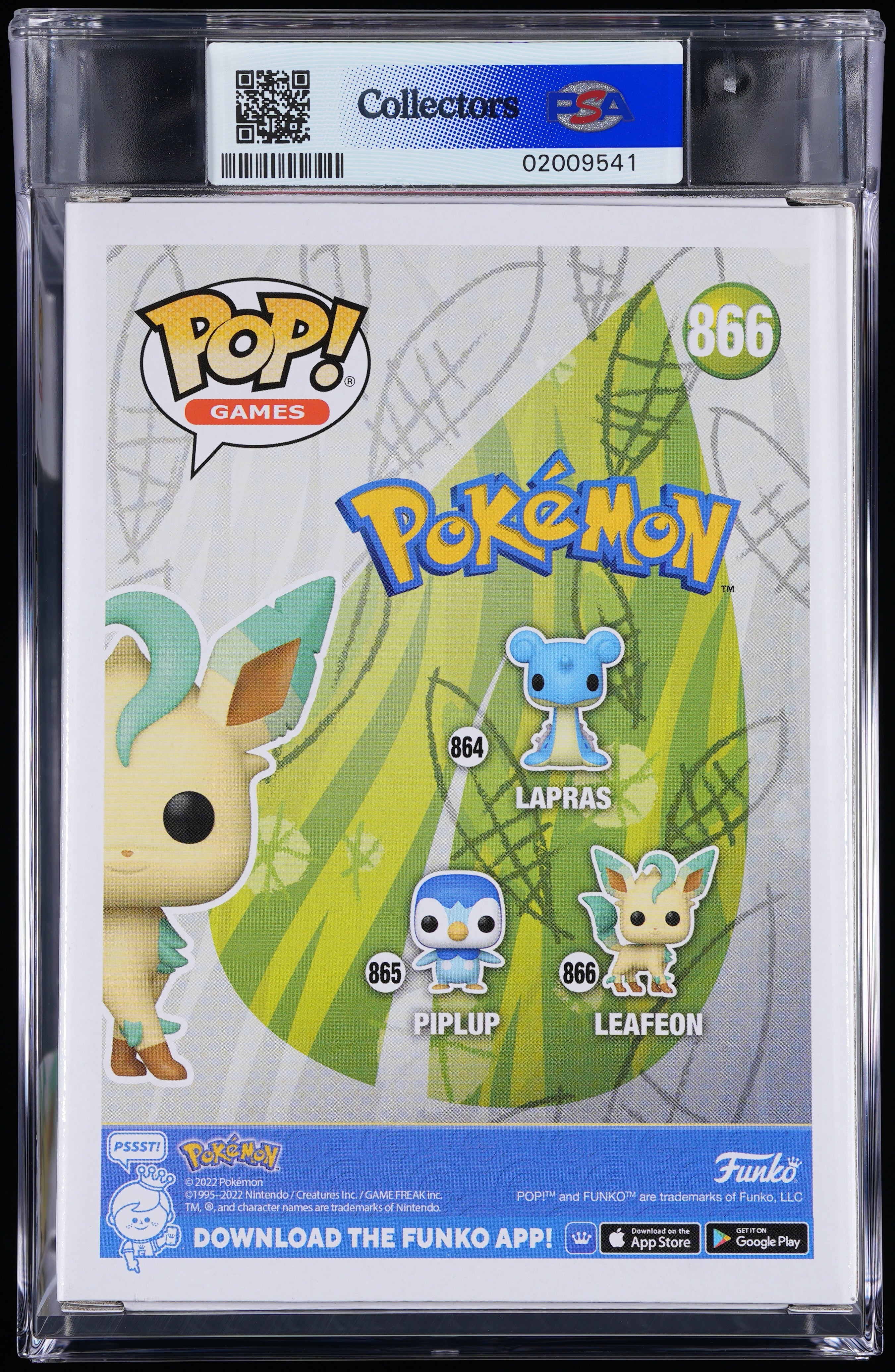 Funko Pop! PSA Graded Pokemon: Leafeon PSA Graded 8.5 NM-MT+ Vinyl Figure #866 Cert #02009541