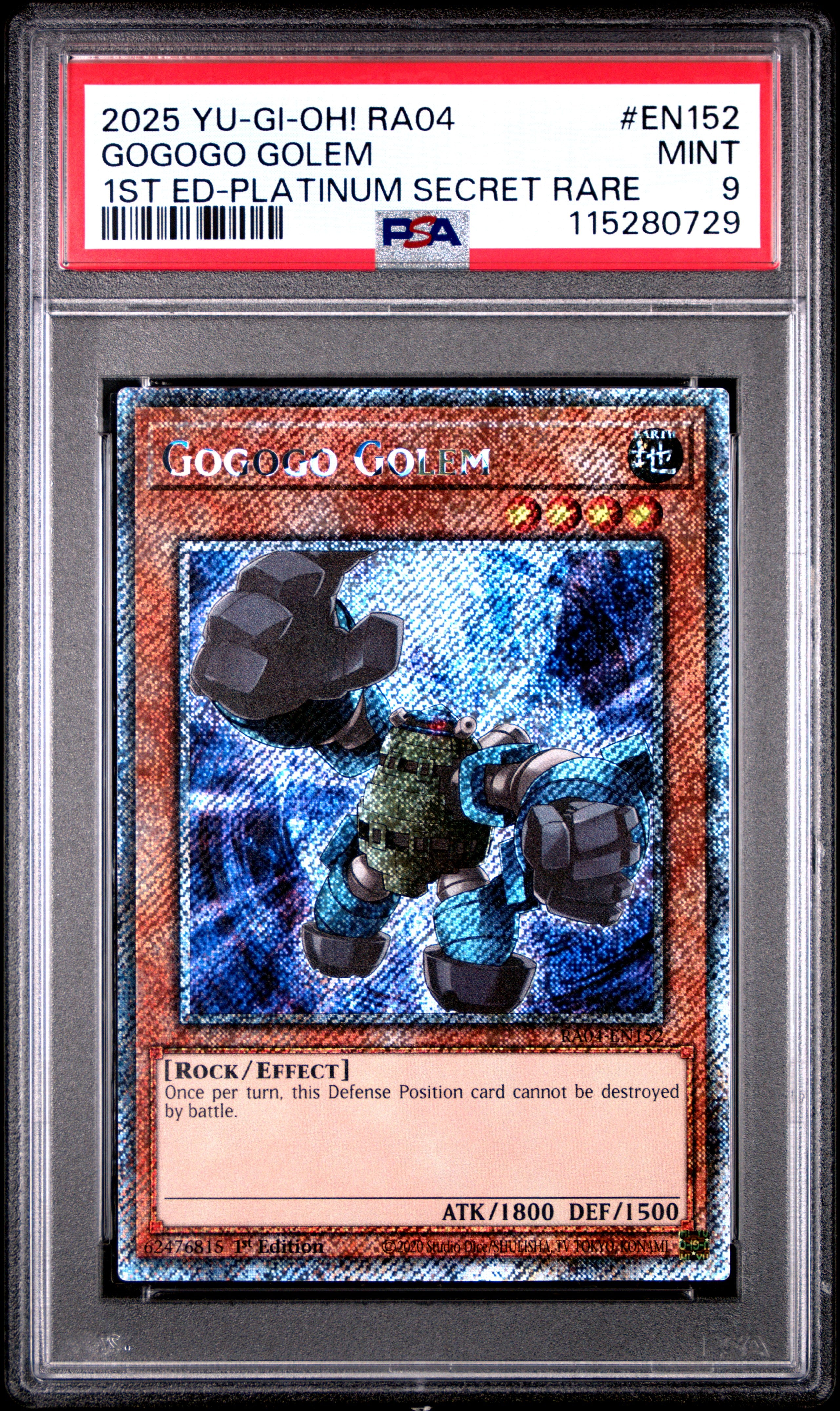 Yu Gi Oh! Ra04 Quarter Century Stampede En152 Gogogo Golem 1St Edition  Platinum Secret Rare PSA 9 MINT Cert #115280729 – Boxed Vinyl