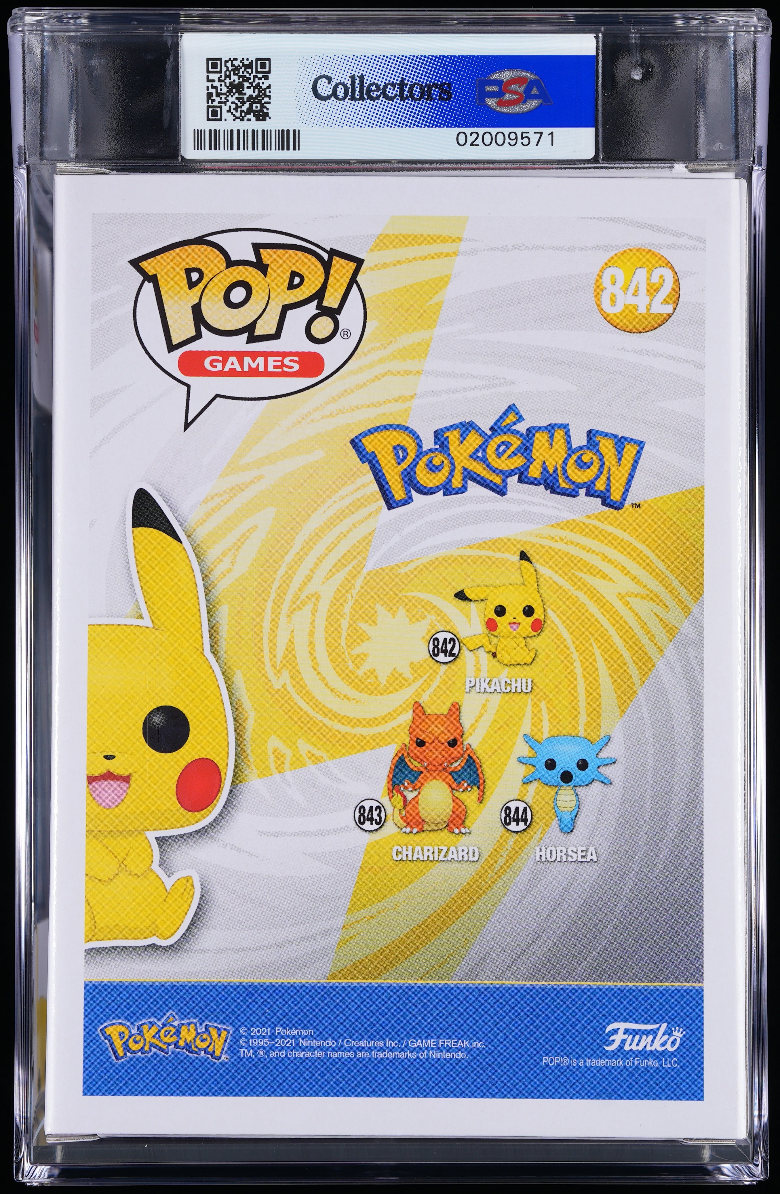 Funko Pop! PSA Graded Pokemon: Pikachu (Sitting) PSA Graded 9 MINT Vinyl Figure #842 Cert #02009571