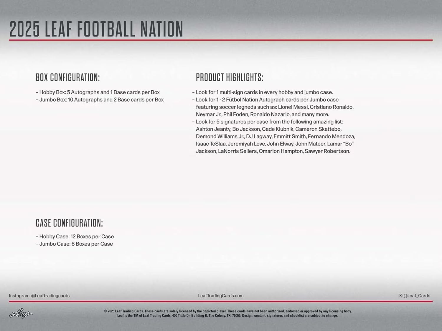 Leaf: 2025 Football Nation Hobby Box (6 Cards)