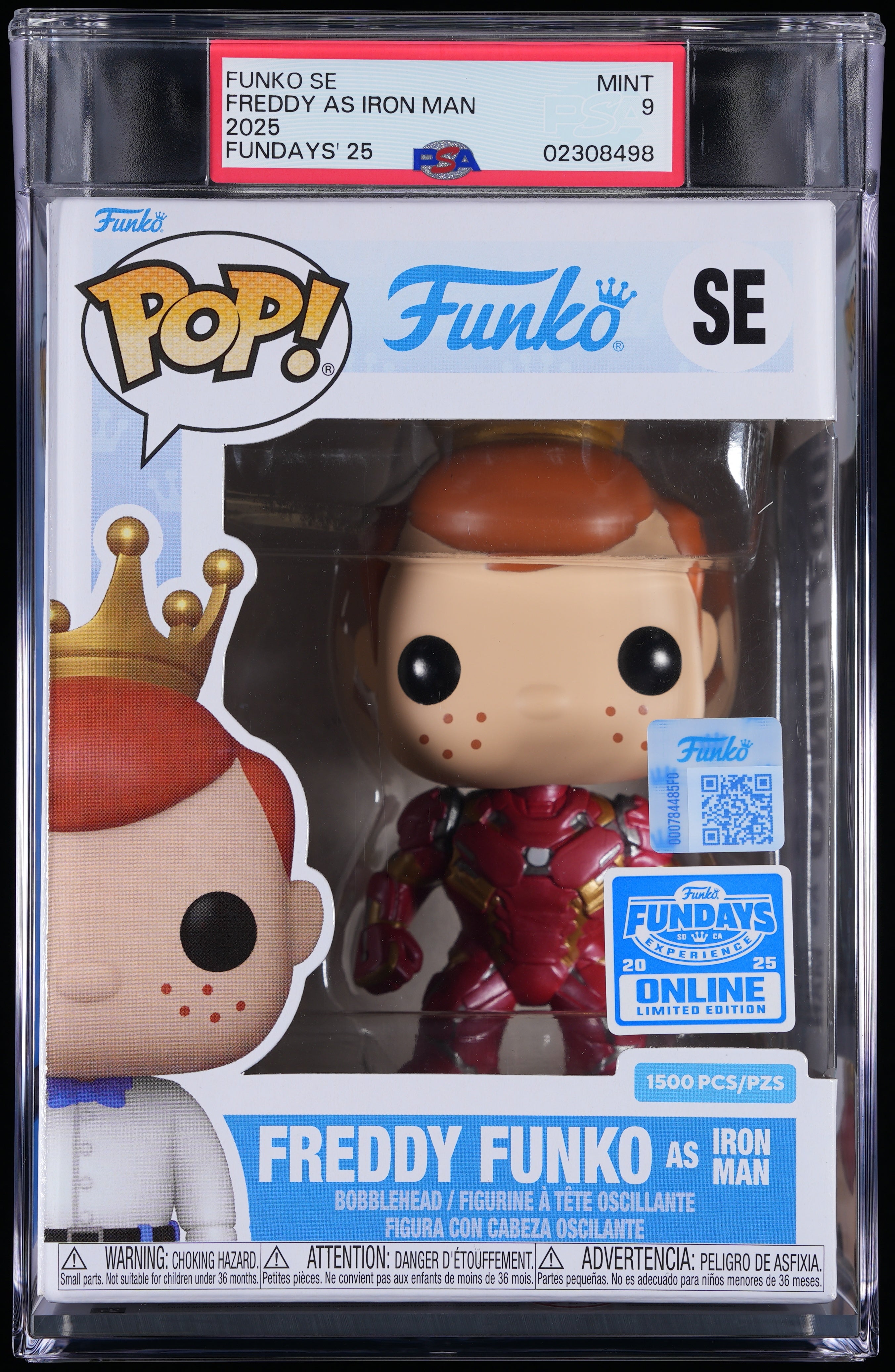 Funko Pop! PSA Graded Marvel: Freddy as Iron Man (2025 Fundays) PSA Graded 9 MINT Vinyl Figure #SE Cert #02308498