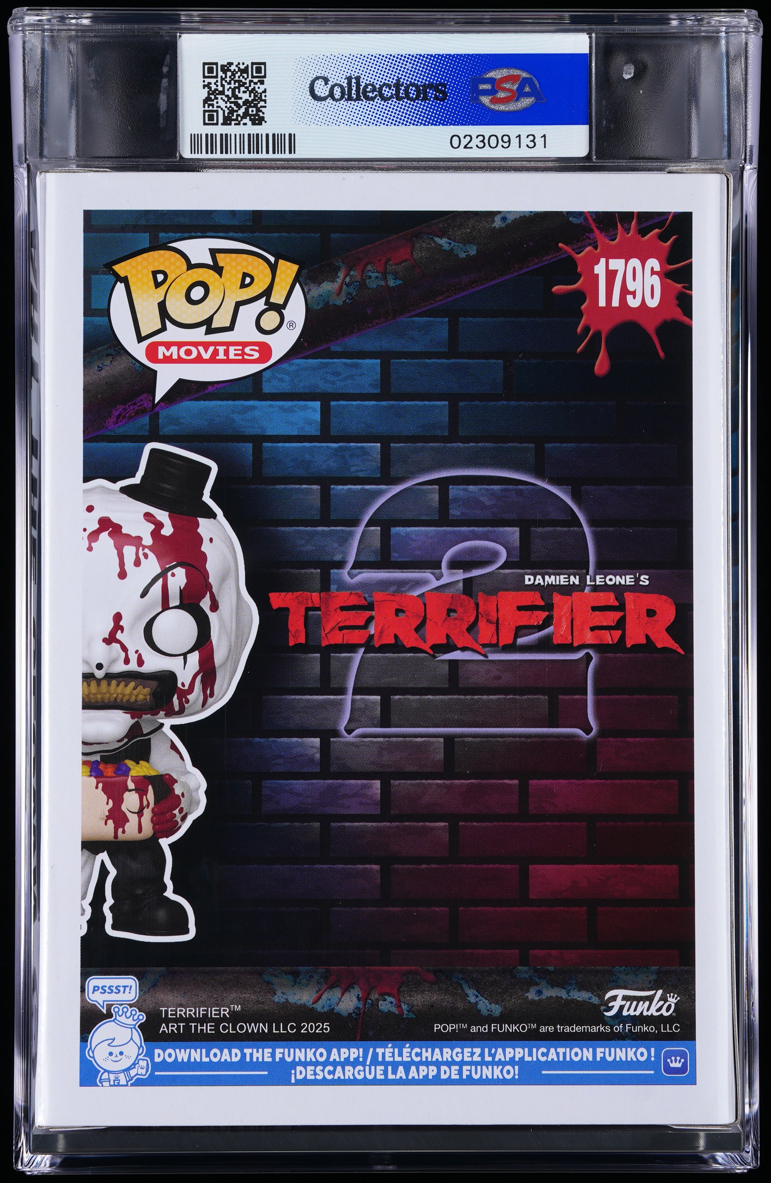 Funko Pop! PSA Graded Terrifier 2: Art the Clown with Head PSA Graded 8.5 NM-MT+ Vinyl Figure #1796 Cert #02309131