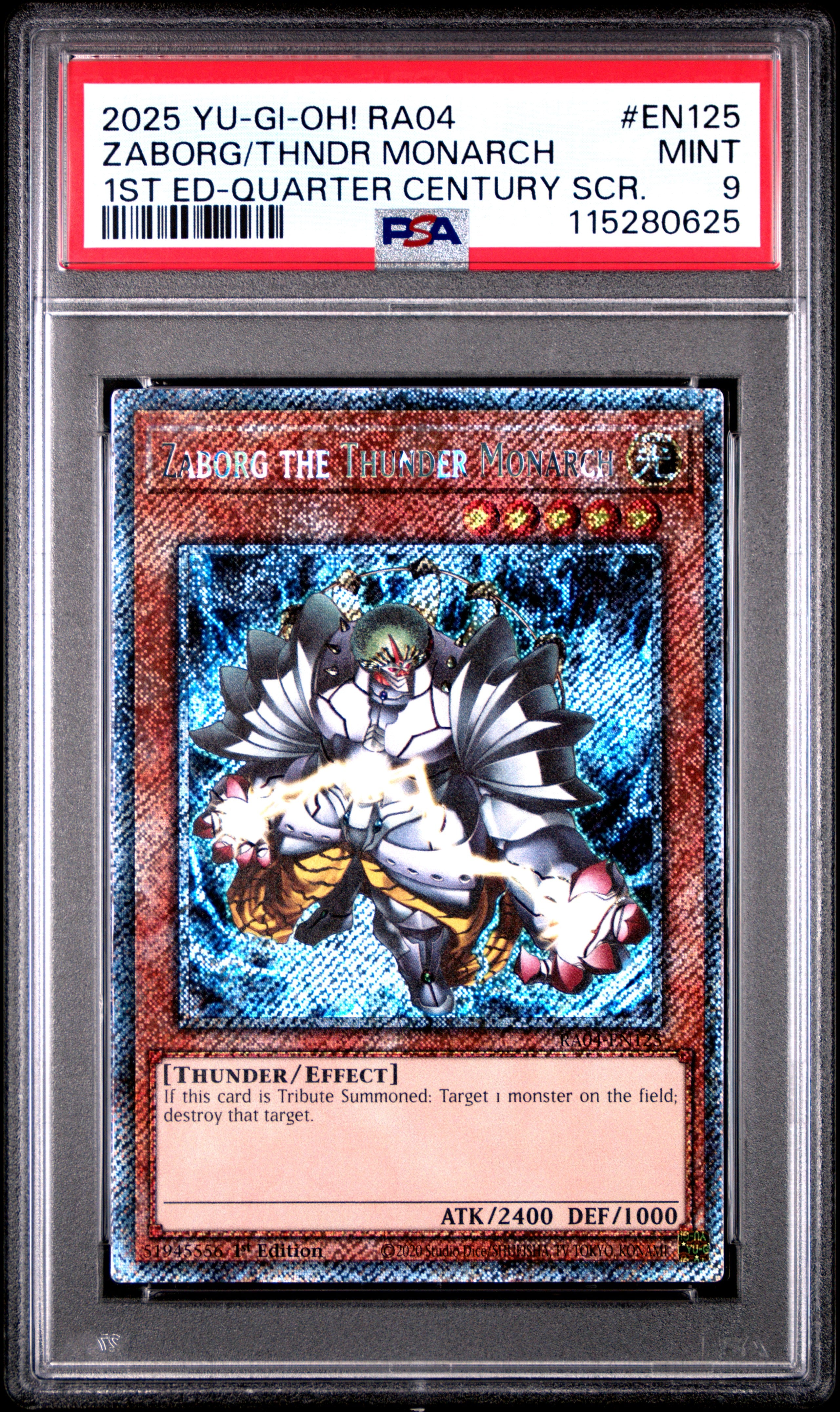 Yu Gi Oh! Ra04 Quarter Century Stampede En125 Zaborg The Thunder Monarch 1St Edition Quarter Century Secret Rare PSA 9 MINT Cert #115280625