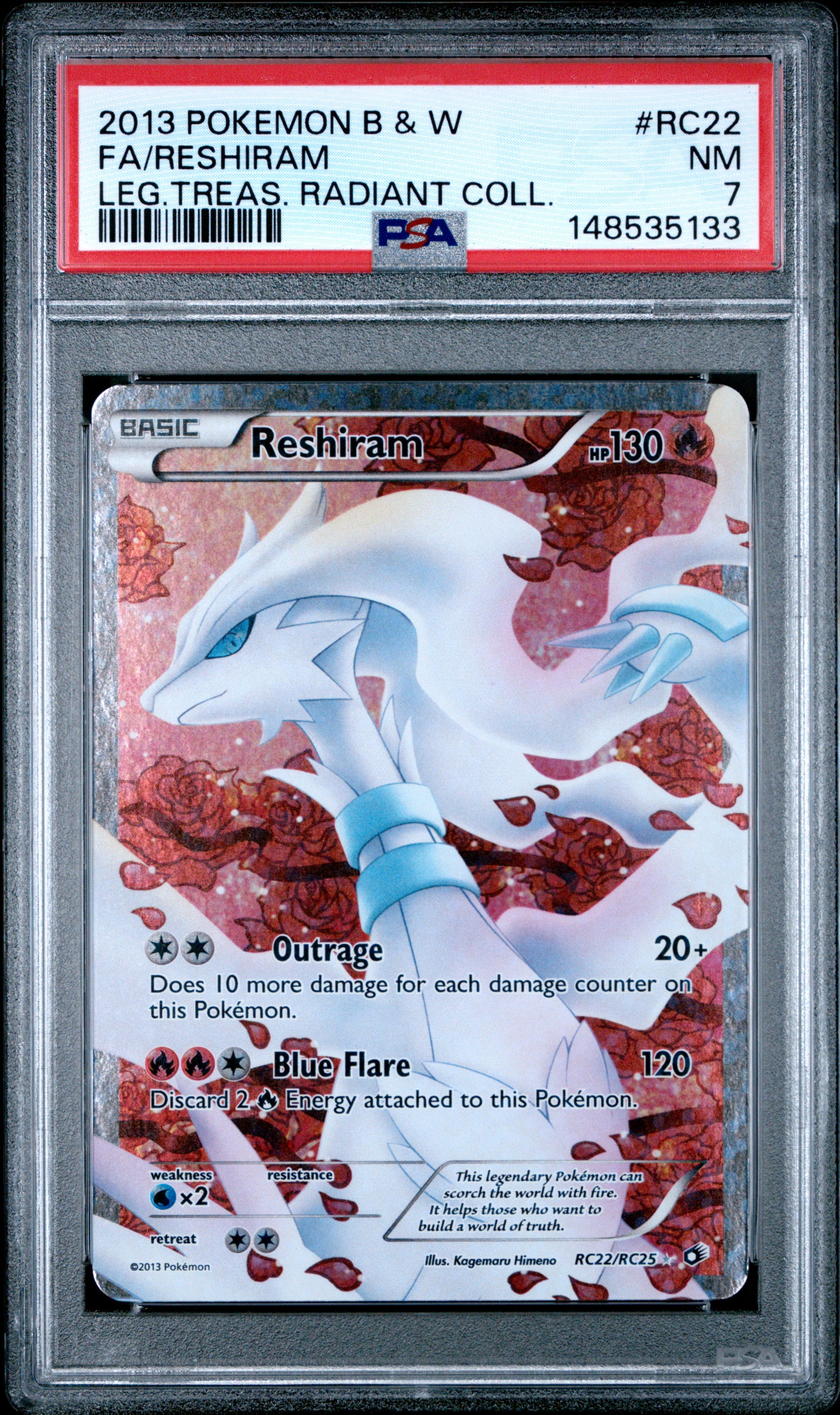 Pokemon Black & White Legendary Treasures Radiant Collection Rc22 Full Art/Reshiram PSA 7 NM Cert #148535133