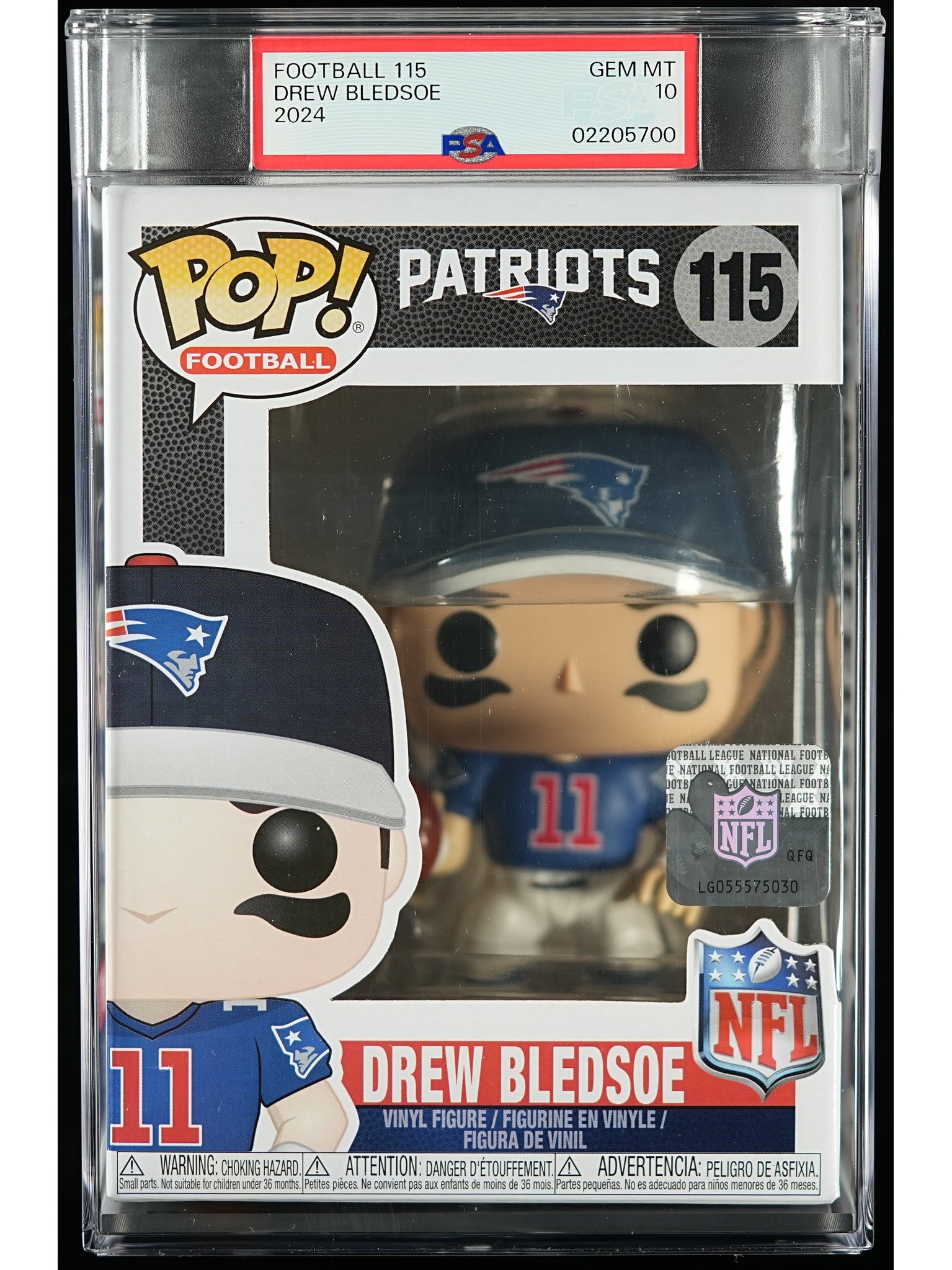 Funko Pop! NFL New England Patriots: Drew Bledsoe PSA Graded Vinyl Figure #115 Cert #02205700